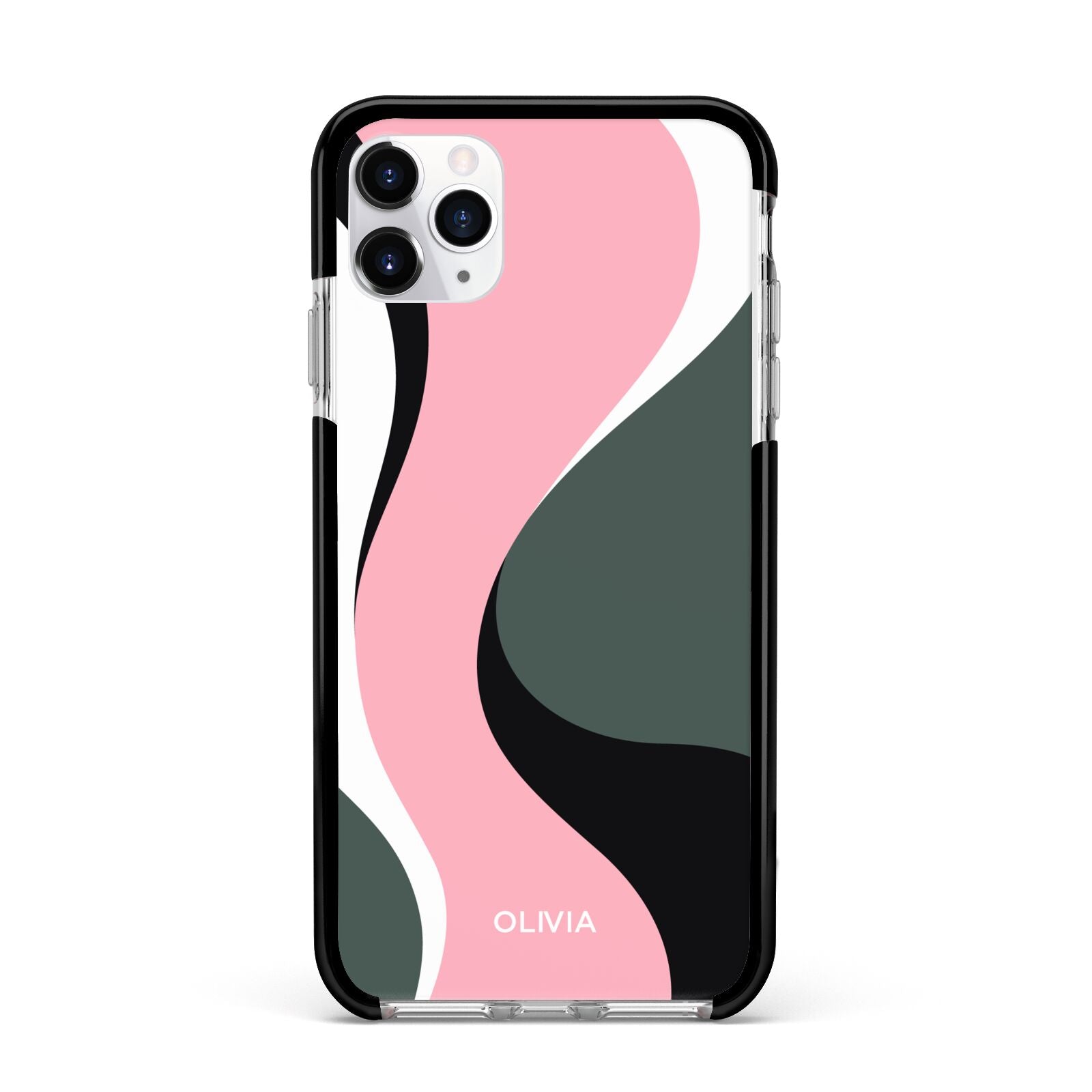 Abstract Name Apple iPhone 11 Pro Max in Silver with Black Impact Case