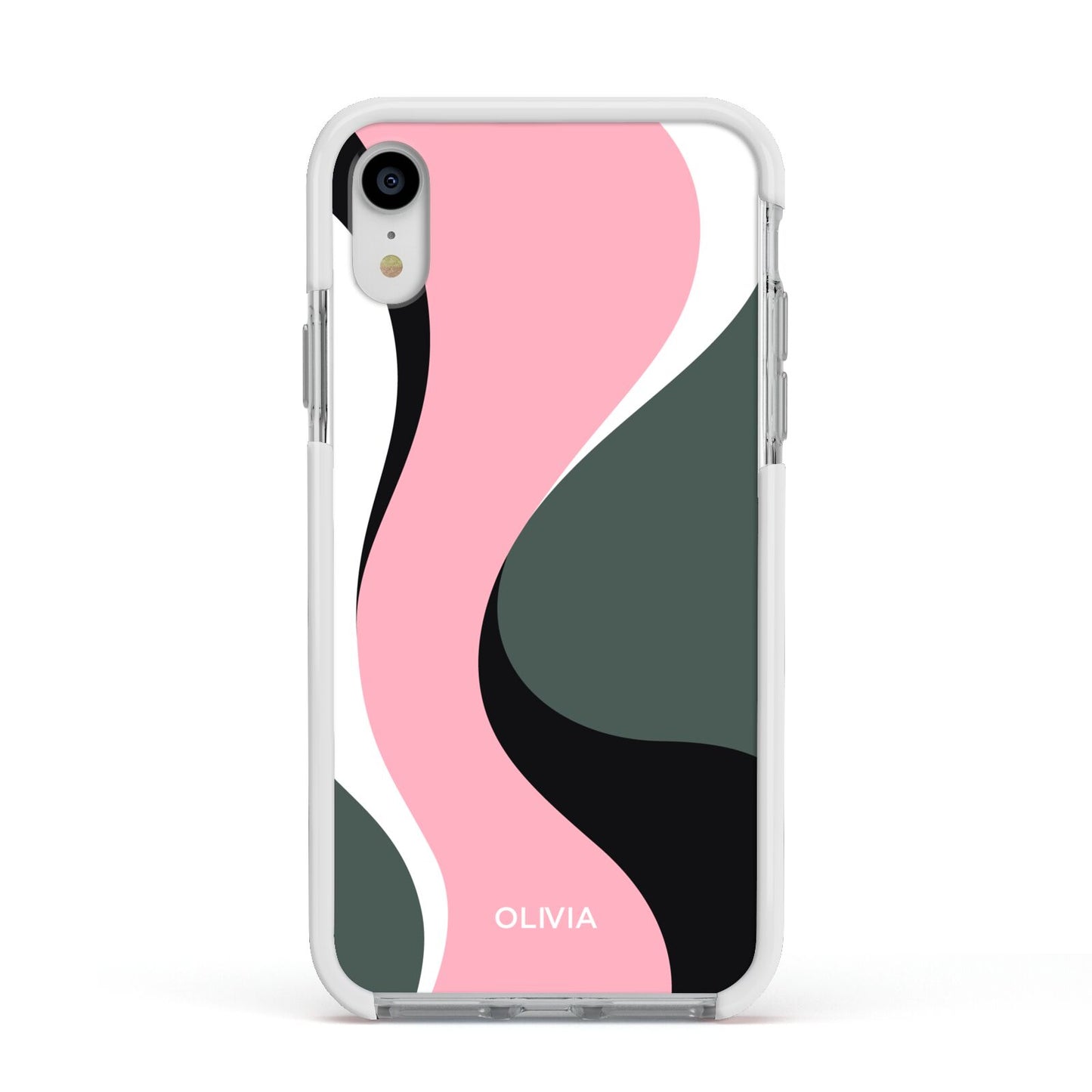 Abstract Name Apple iPhone XR Impact Case White Edge on Silver Phone