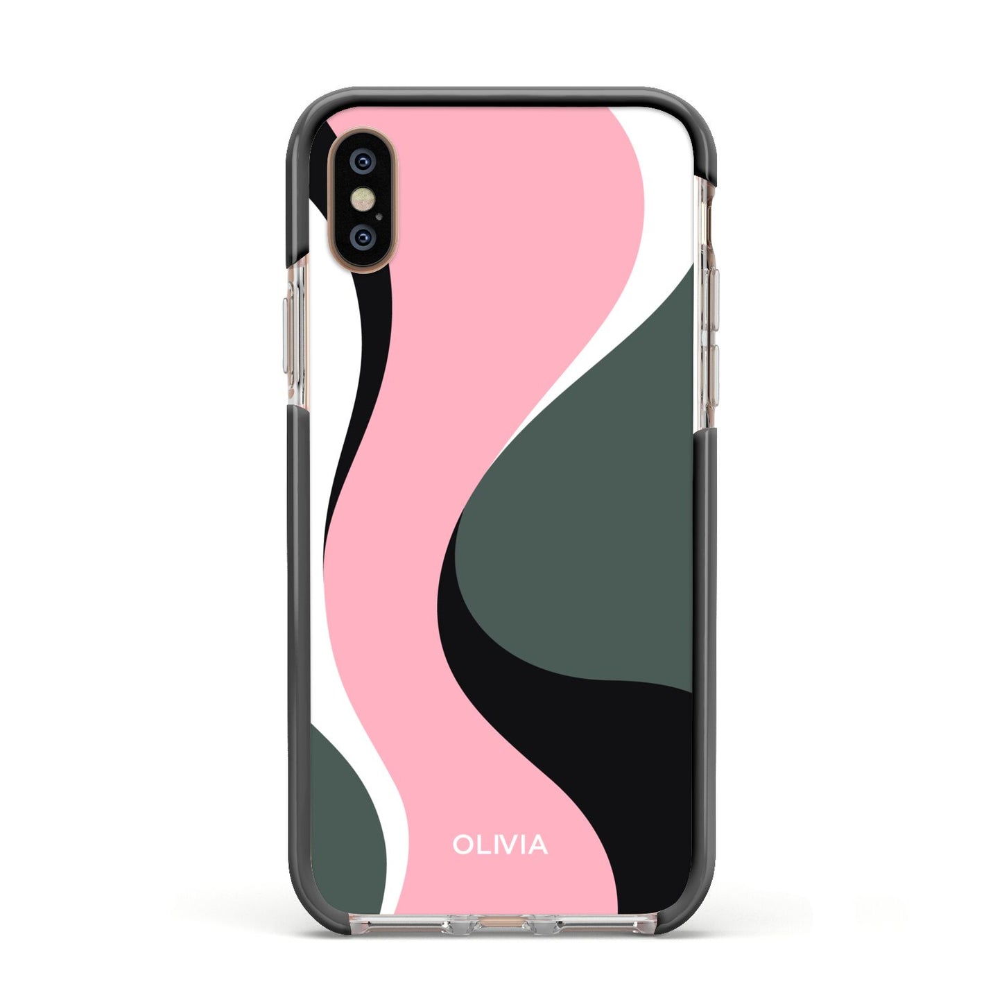 Abstract Name Apple iPhone Xs Impact Case Black Edge on Gold Phone