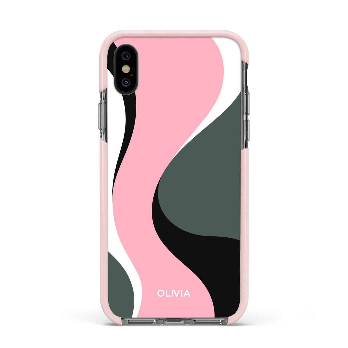 Abstract Name Apple iPhone Xs Impact Case Pink Edge on Black Phone
