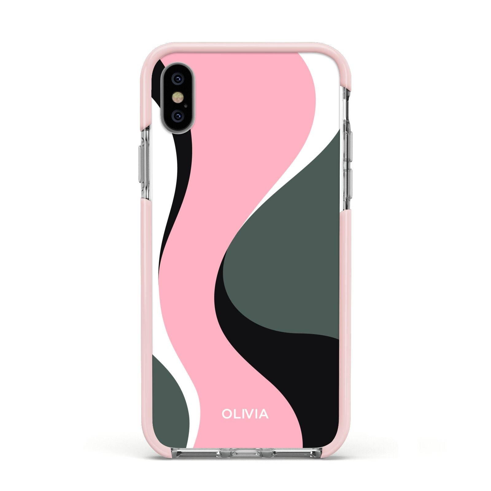 Abstract Name Apple iPhone Xs Impact Case Pink Edge on Silver Phone
