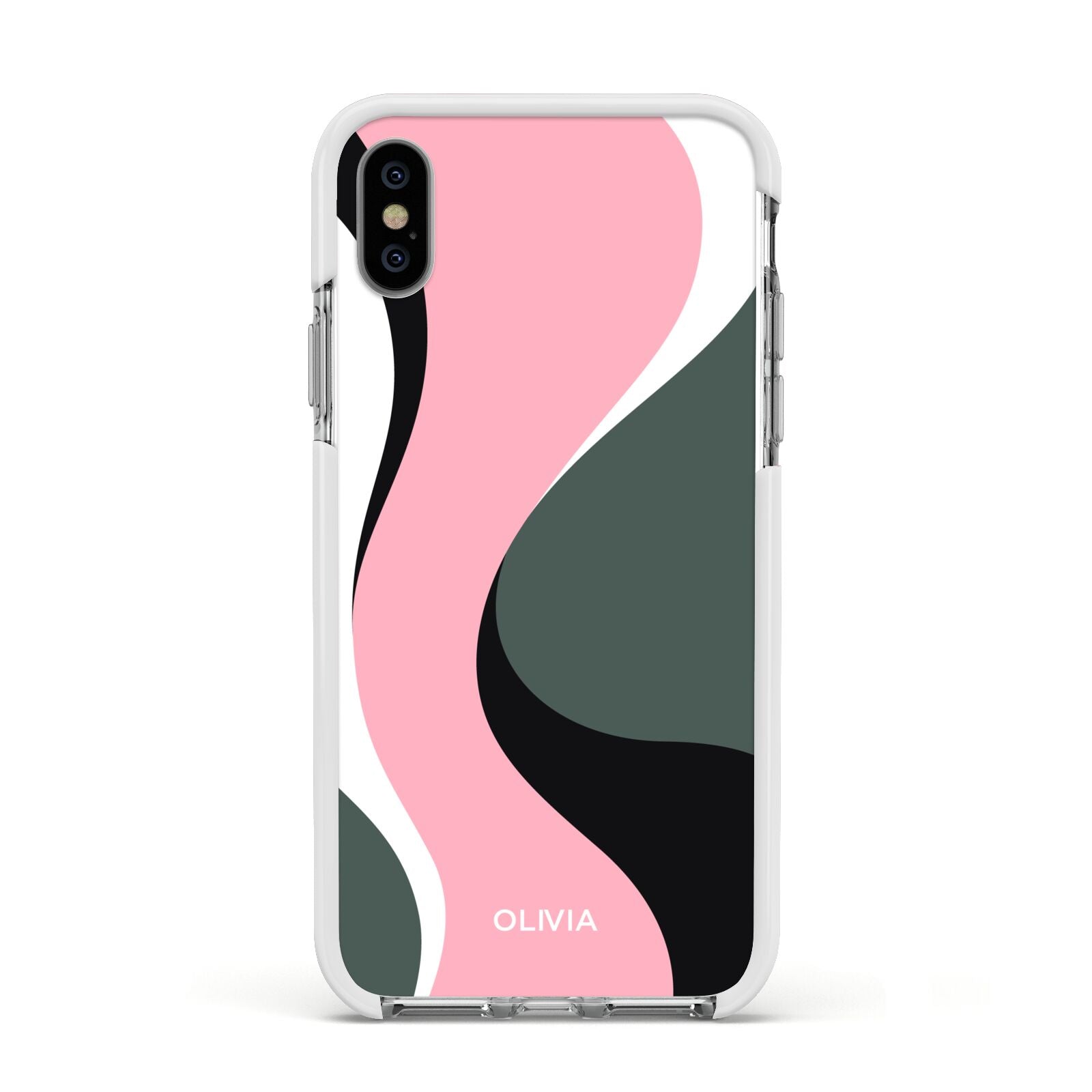 Abstract Name Apple iPhone Xs Impact Case White Edge on Silver Phone