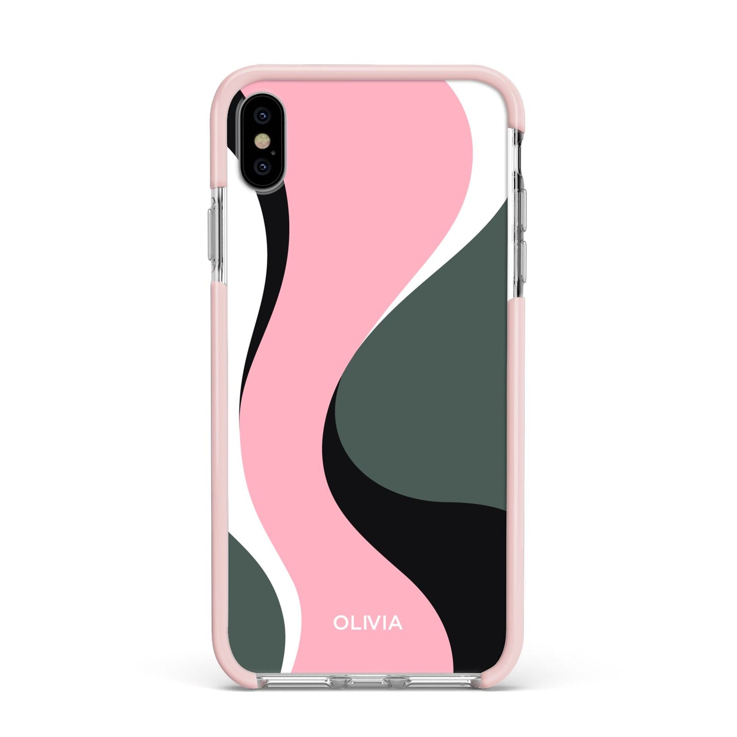 Abstract Name Apple iPhone Xs Max Impact Case Pink Edge on Silver Phone