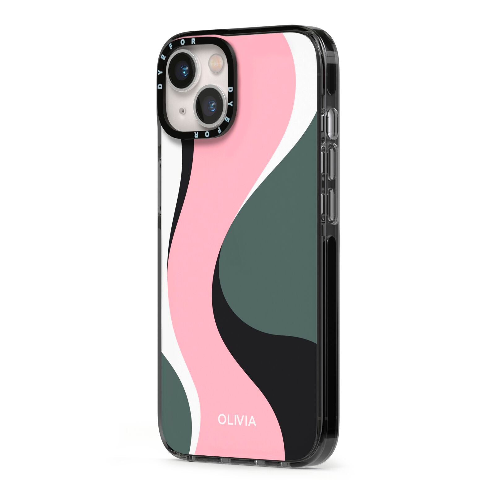 Abstract Name iPhone 13 Black Impact Case Side Angle on Silver phone