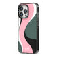 Abstract Name iPhone 13 Pro Black Impact Case Side Angle on Silver phone