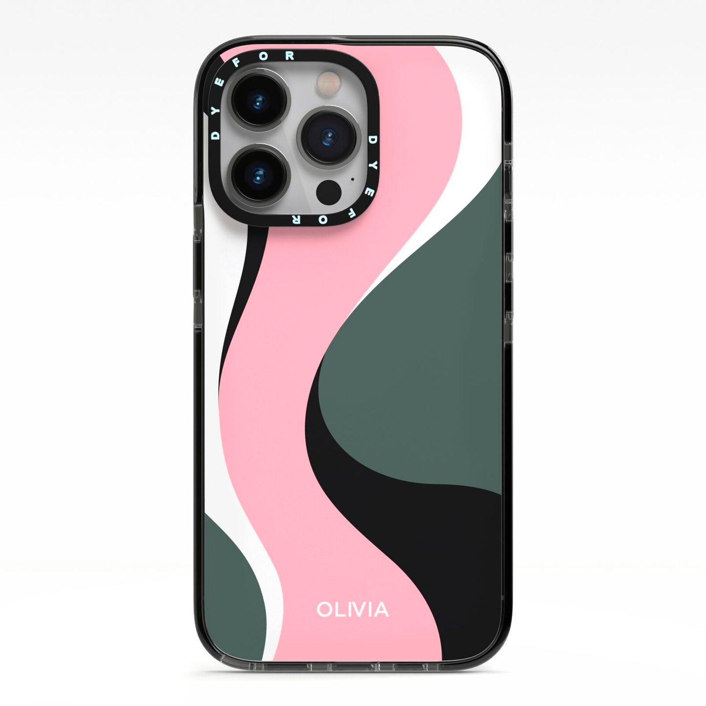 Abstract Name iPhone 13 Pro Black Impact Case on Silver phone