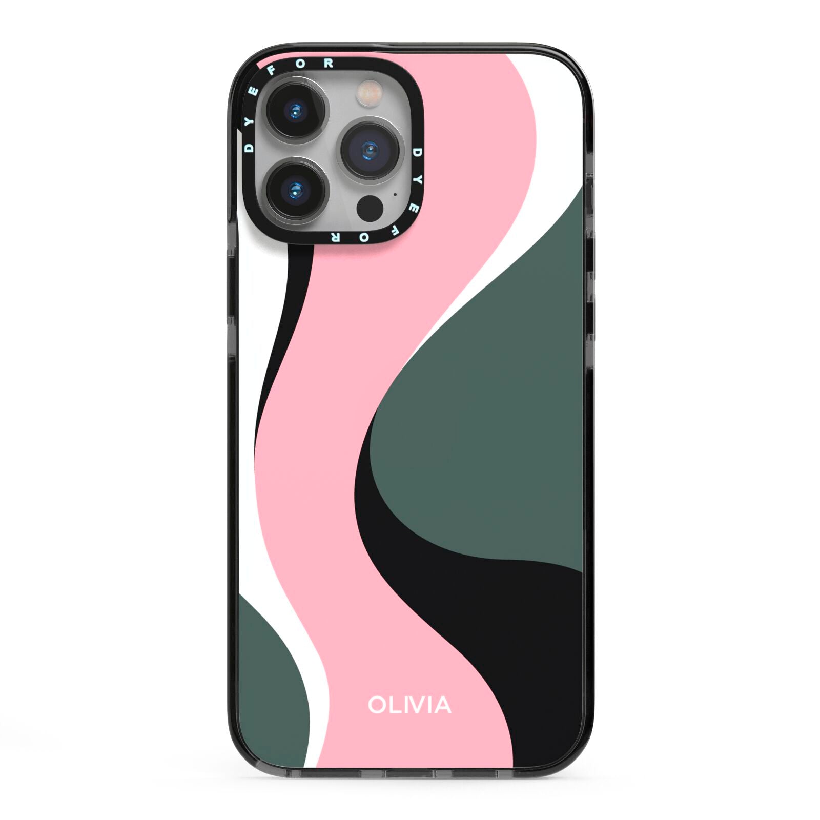 Abstract Name iPhone 13 Pro Max Black Impact Case on Silver phone