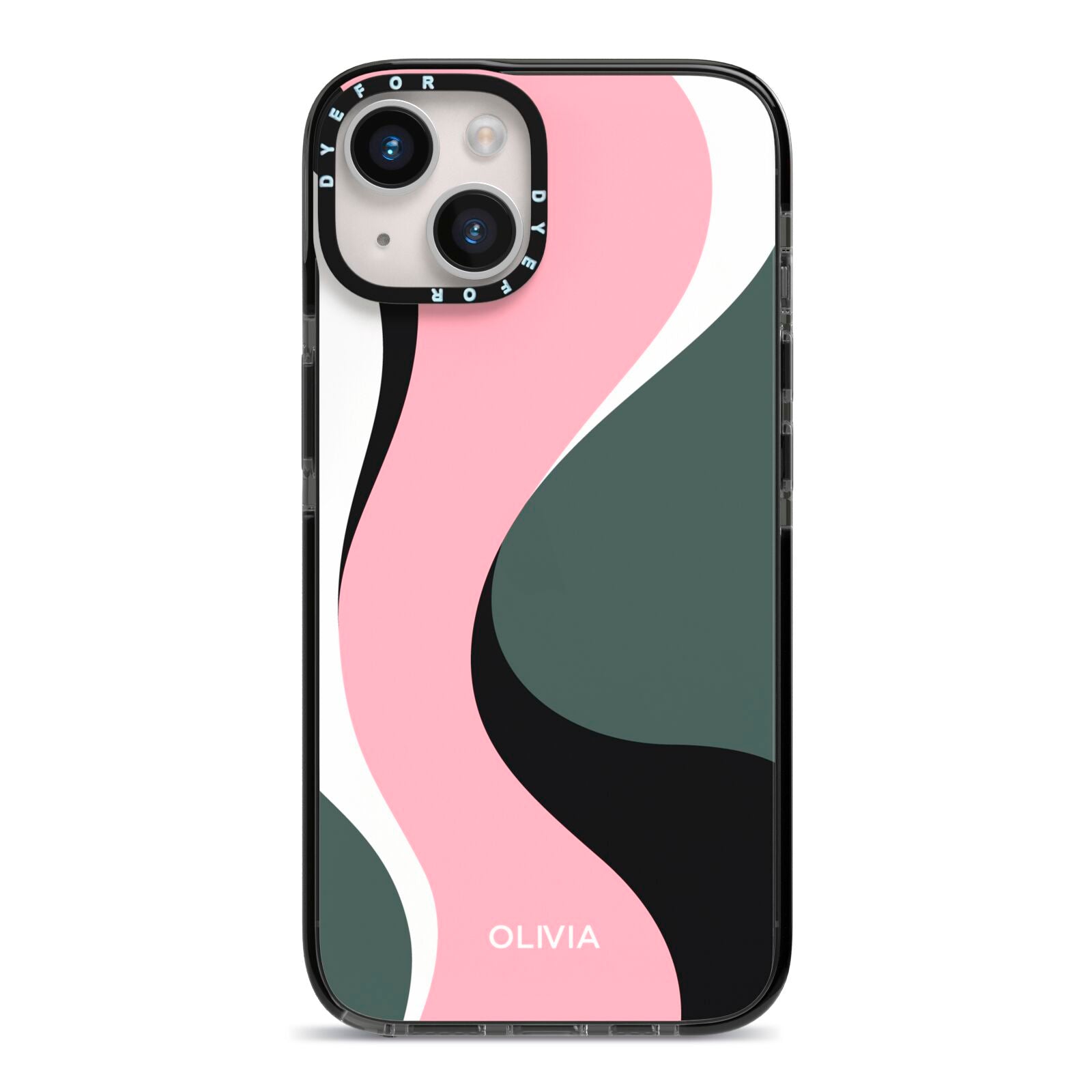 Abstract Name iPhone 14 Black Impact Case on Silver phone