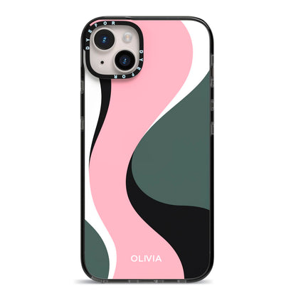 Abstract Name iPhone 14 Plus Black Impact Case on Silver phone