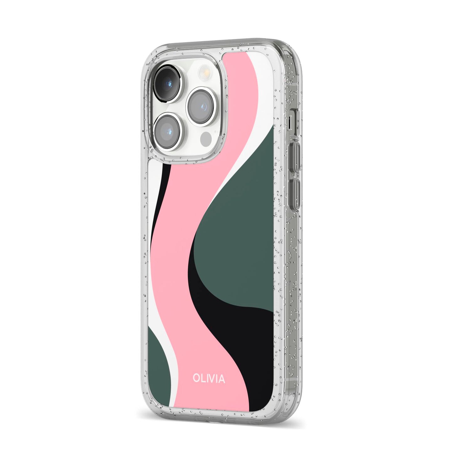 Abstract Name iPhone 14 Pro Glitter Tough Case Silver Angled Image