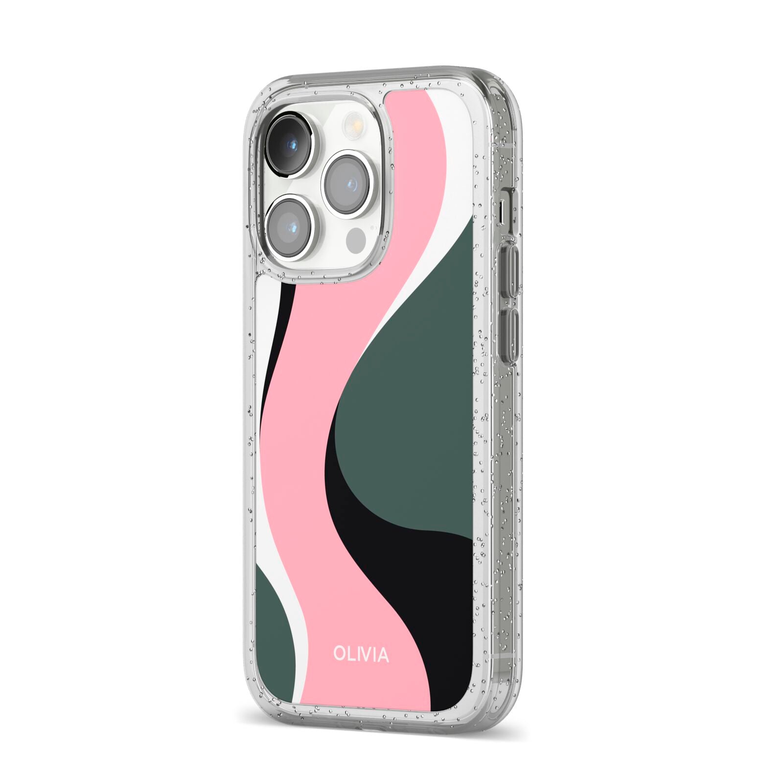 Abstract Name iPhone 14 Pro Glitter Tough Case Silver Angled Image