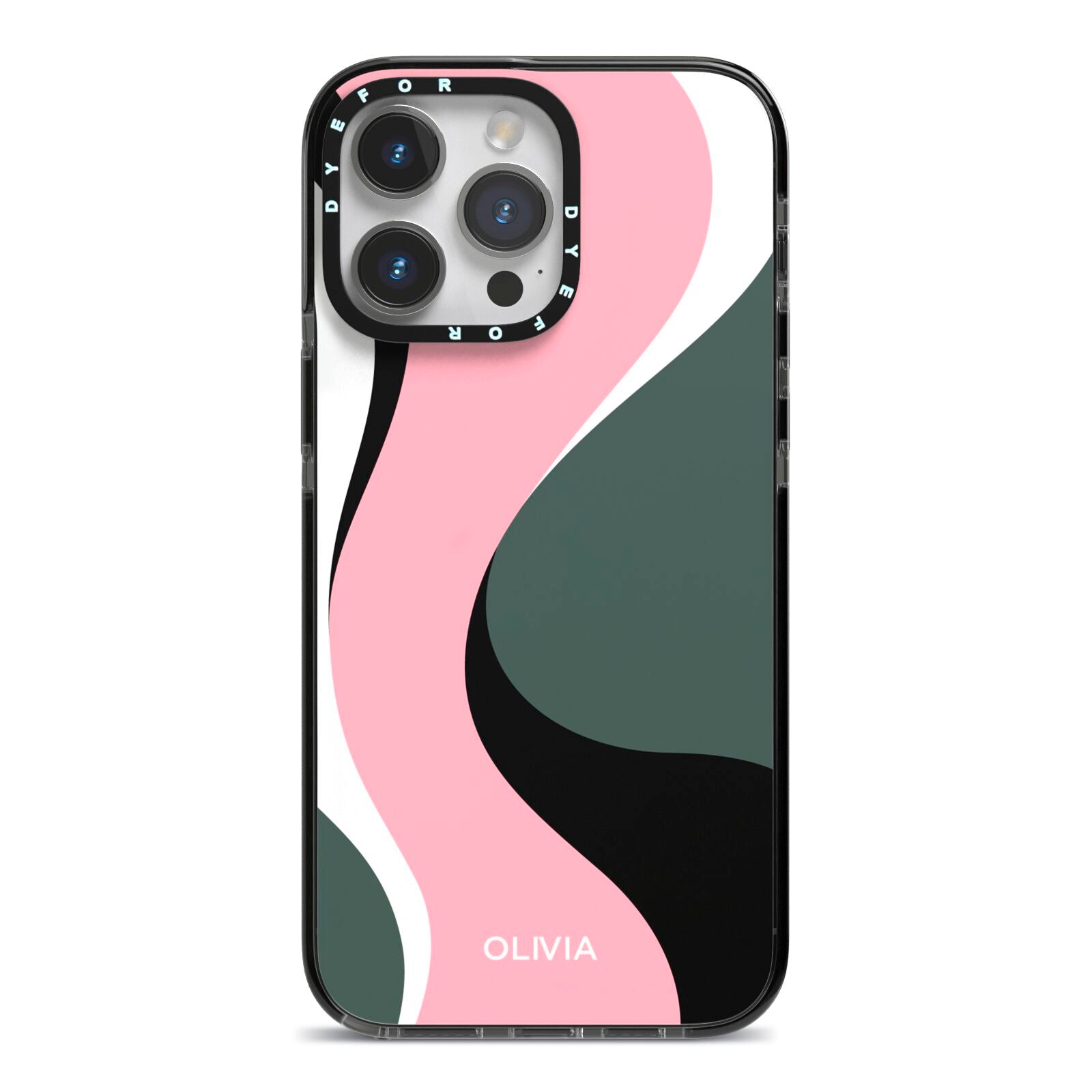 Abstract Name iPhone 14 Pro Max Black Impact Case on Silver phone