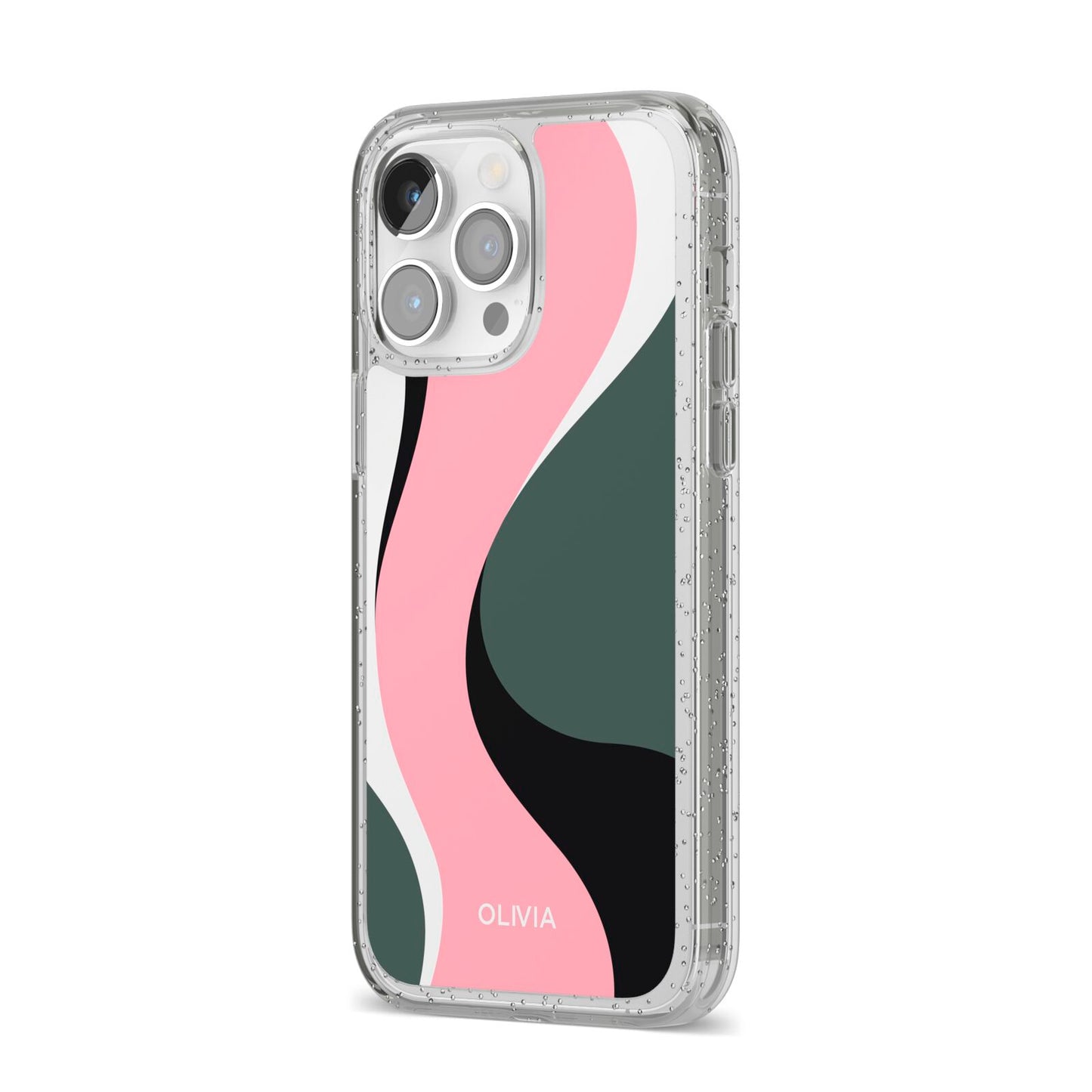 Abstract Name iPhone 14 Pro Max Glitter Tough Case Silver Angled Image