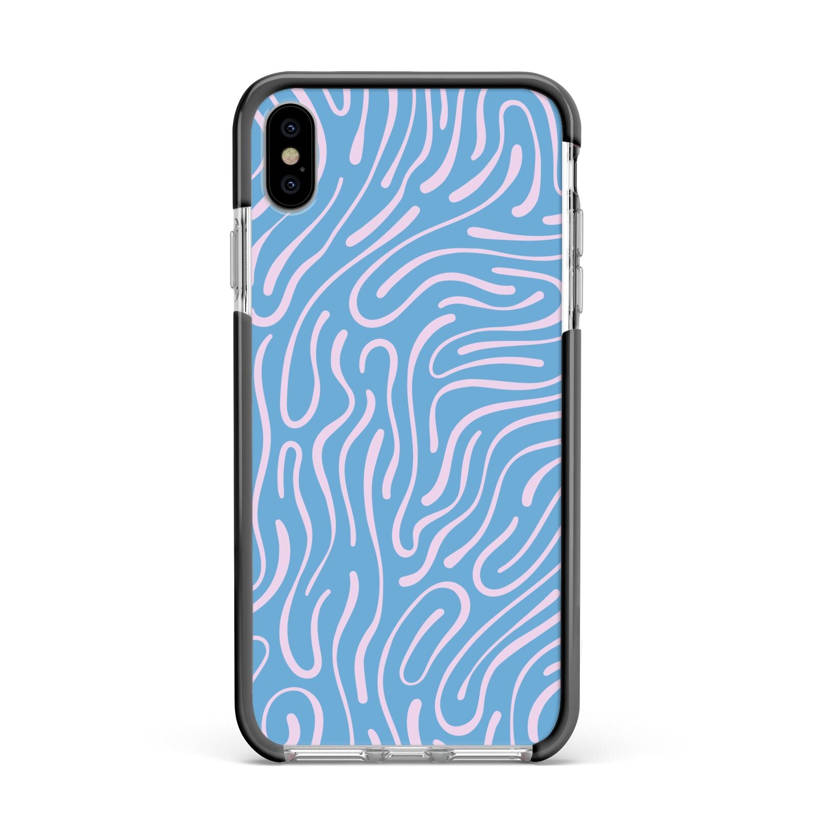Abstract Ocean Pattern Apple iPhone Xs Max Impact Case Black Edge on Silver Phone