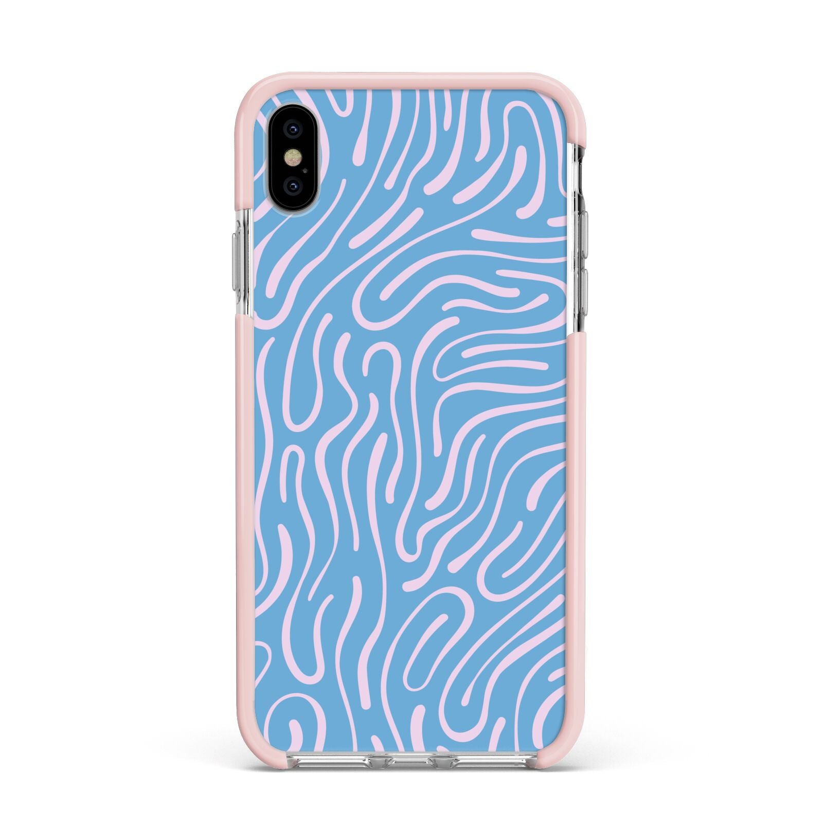 Abstract Ocean Pattern Apple iPhone Xs Max Impact Case Pink Edge on Silver Phone
