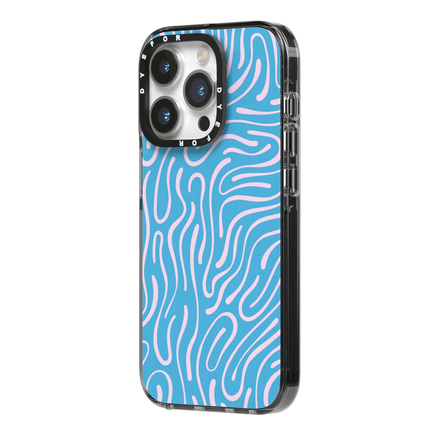 Abstract Ocean Pattern iPhone 14 Pro Black Impact Case Side Angle on Silver phone