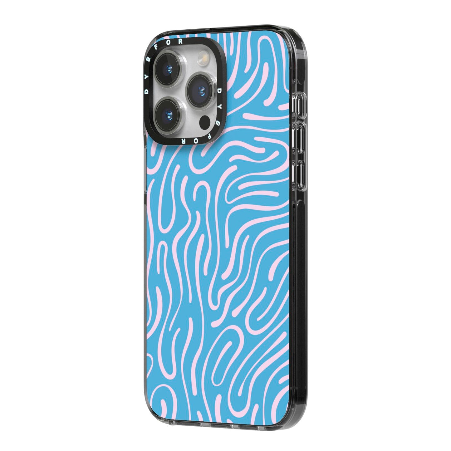 Abstract Ocean Pattern iPhone 14 Pro Max Black Impact Case Side Angle on Silver phone