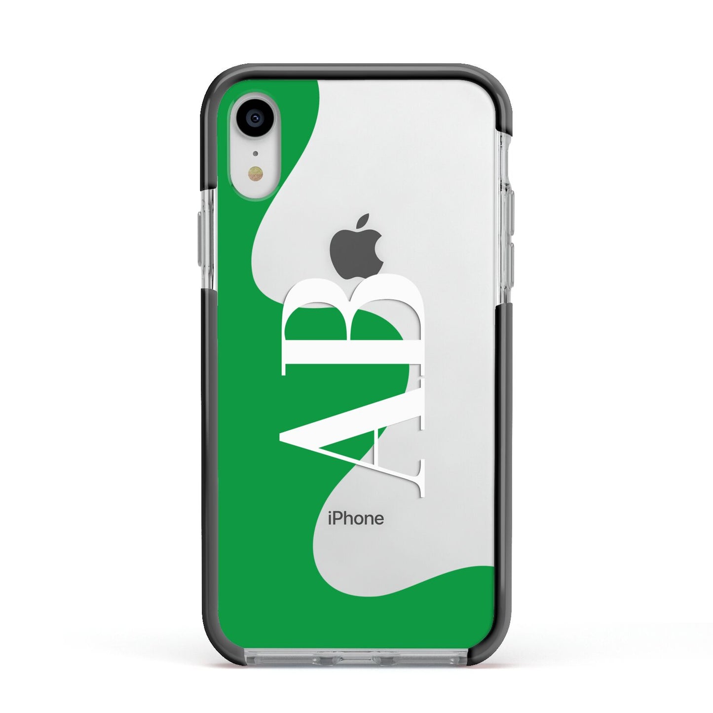 Abstract Personalised Initials Apple iPhone XR Impact Case Black Edge on Silver Phone