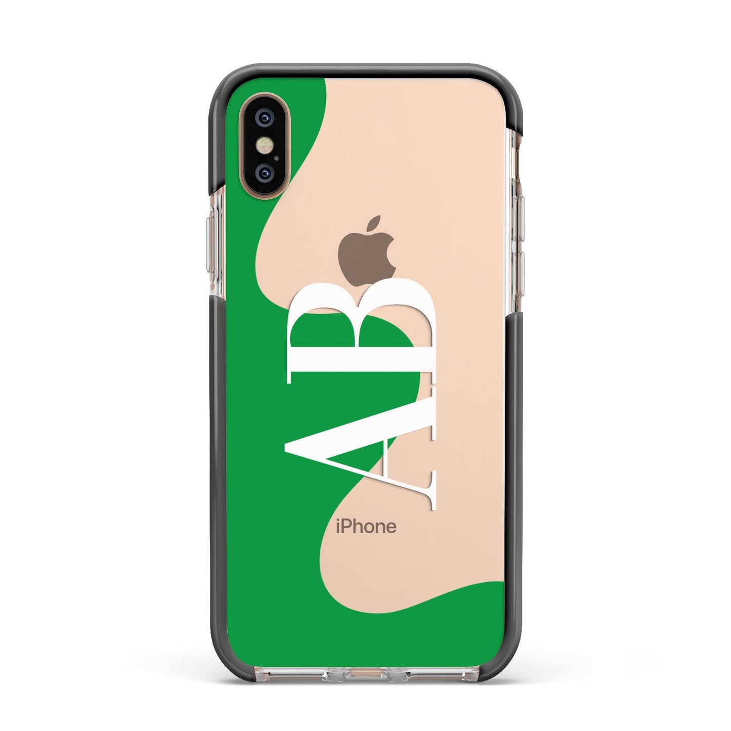 Abstract Personalised Initials Apple iPhone Xs Impact Case Black Edge on Gold Phone
