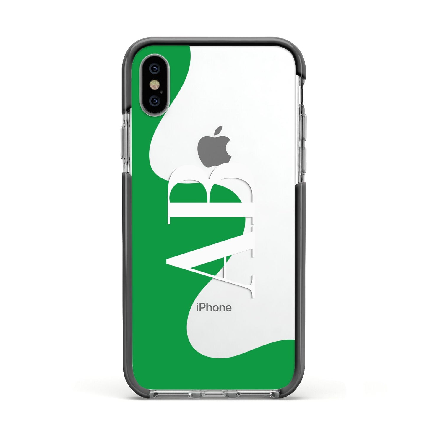 Abstract Personalised Initials Apple iPhone Xs Impact Case Black Edge on Silver Phone