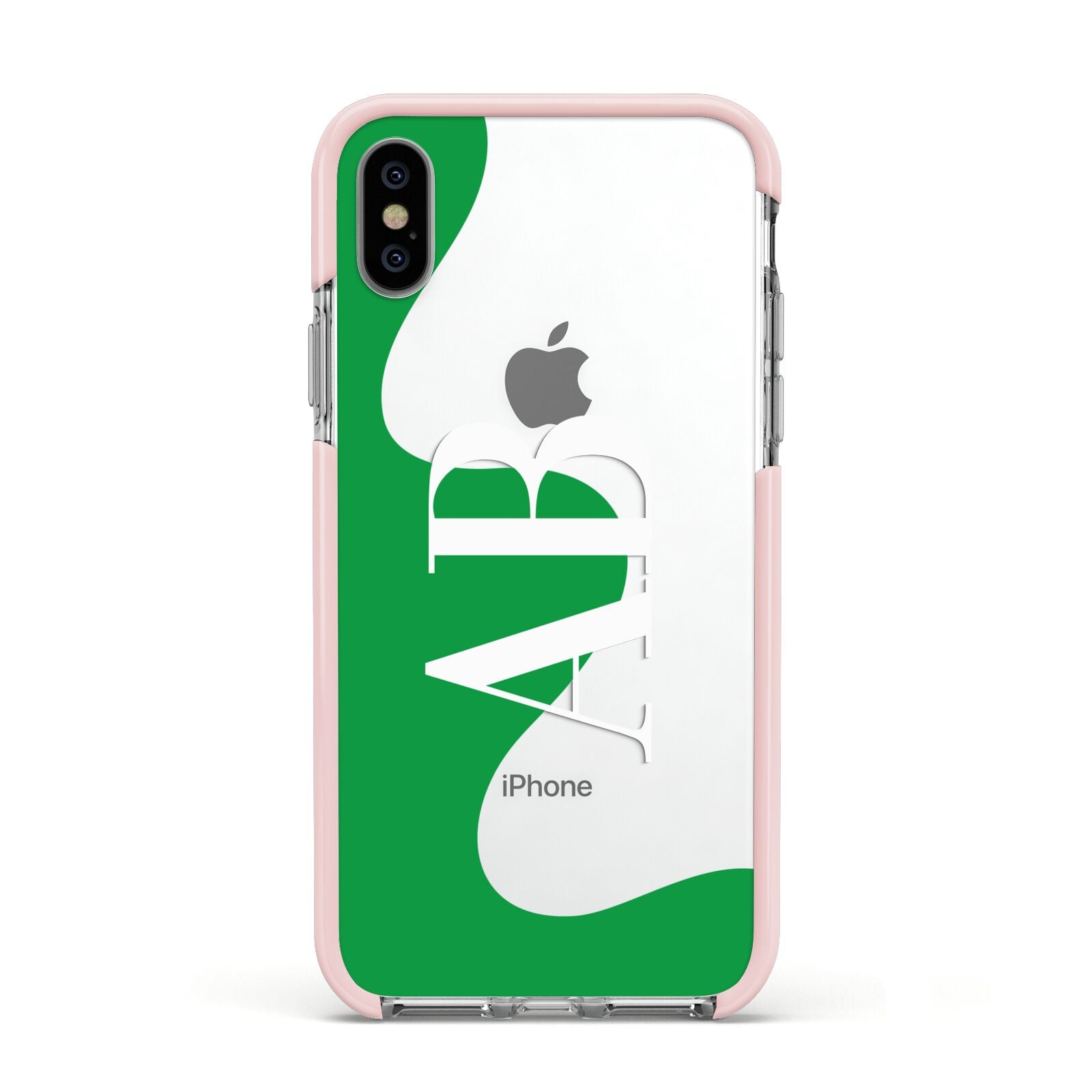 Abstract Personalised Initials Apple iPhone Xs Impact Case Pink Edge on Silver Phone