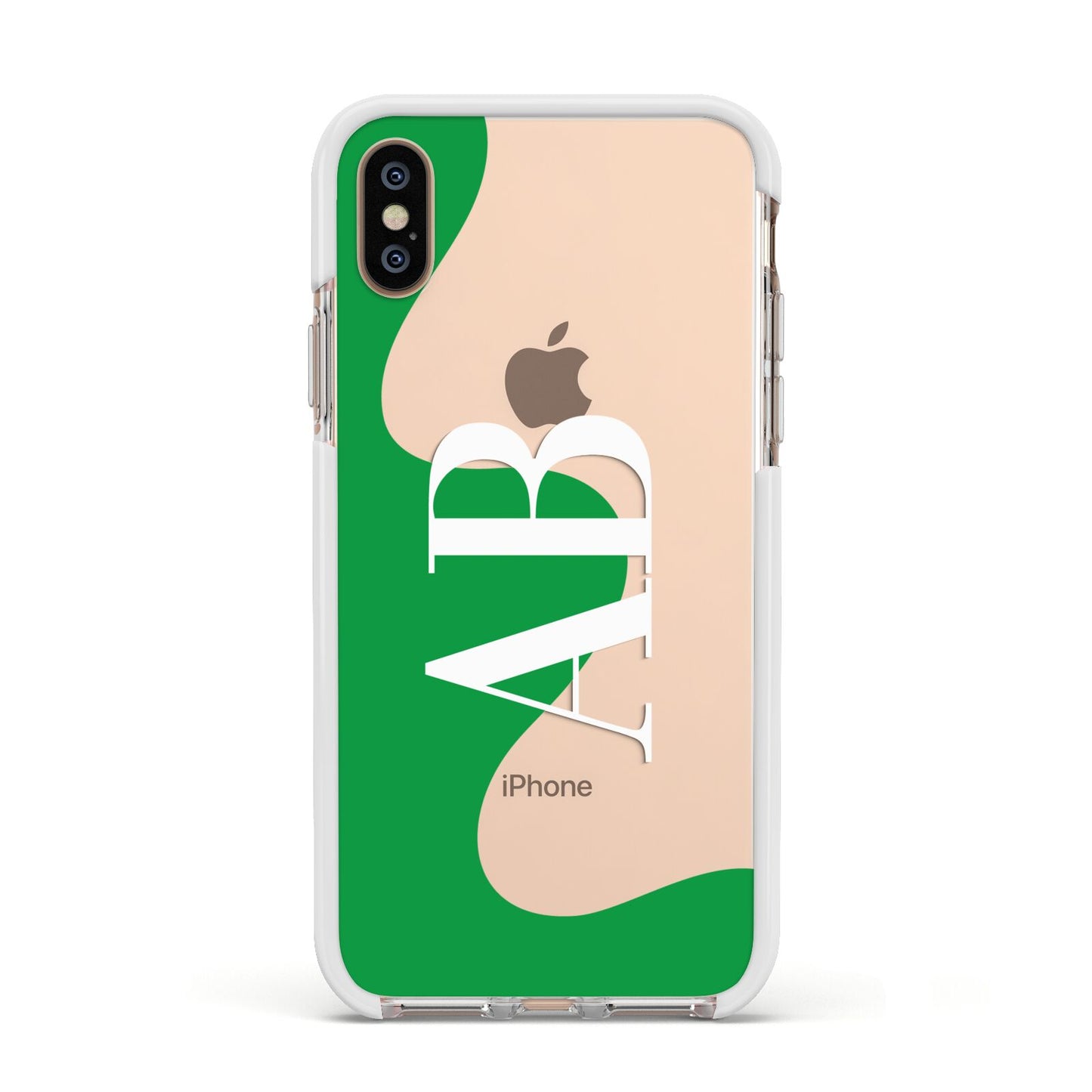 Abstract Personalised Initials Apple iPhone Xs Impact Case White Edge on Gold Phone