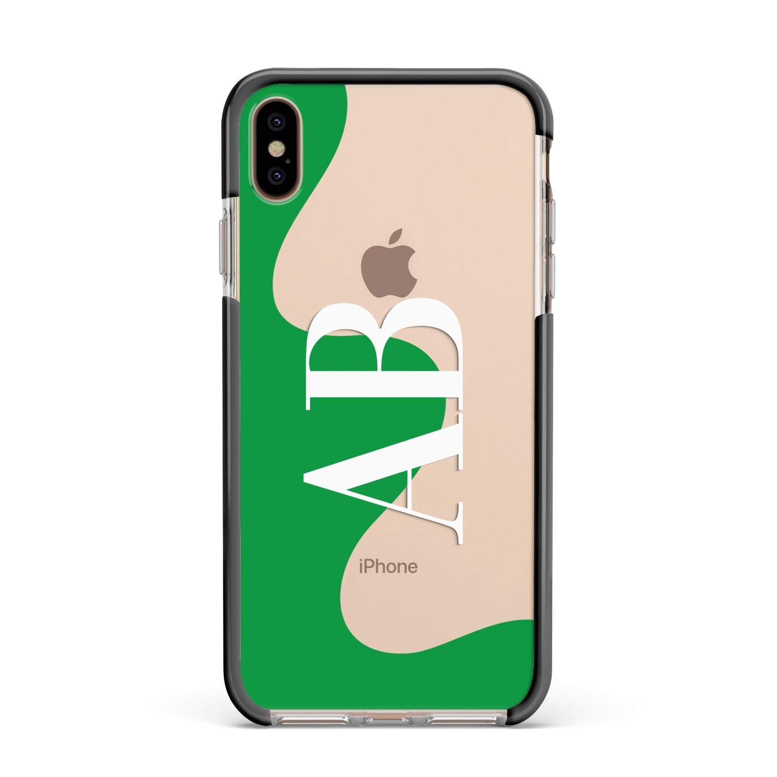 Abstract Personalised Initials Apple iPhone Xs Max Impact Case Black Edge on Gold Phone