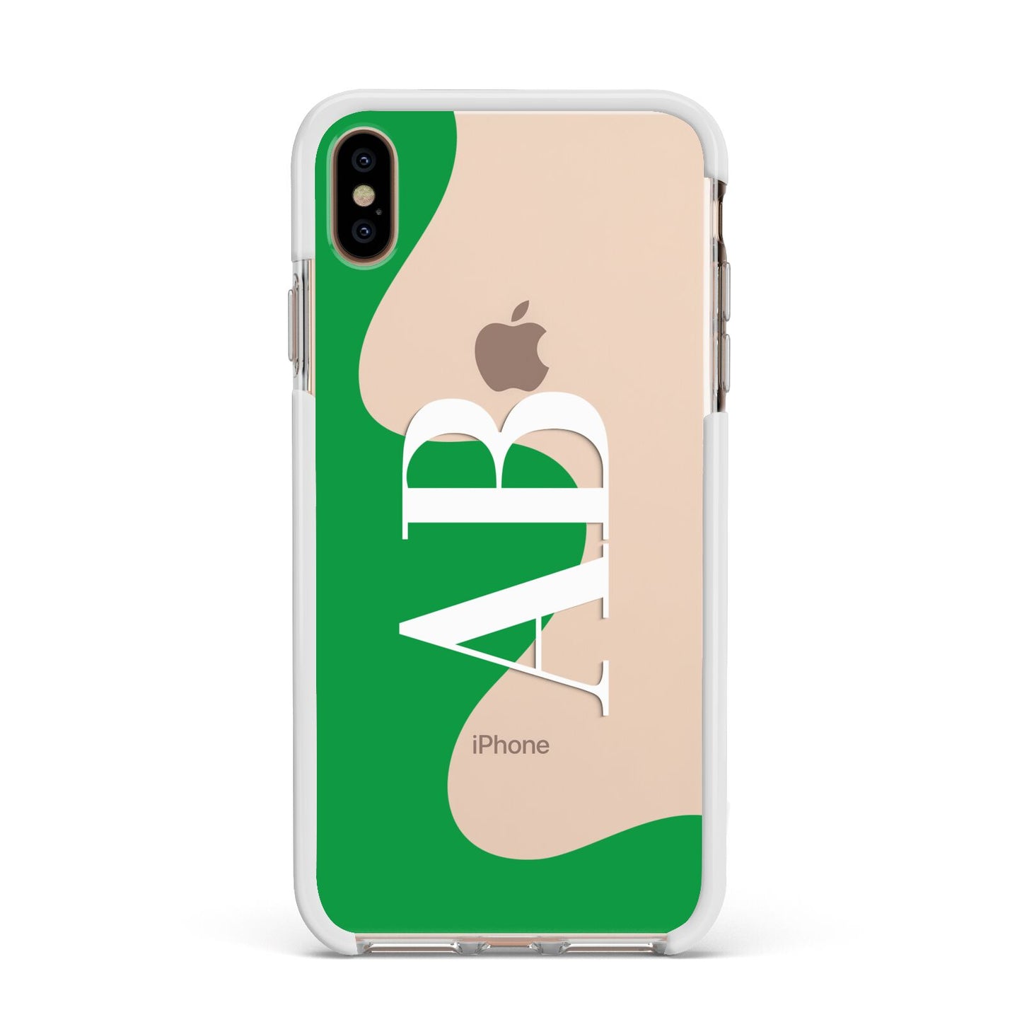 Abstract Personalised Initials Apple iPhone Xs Max Impact Case White Edge on Gold Phone