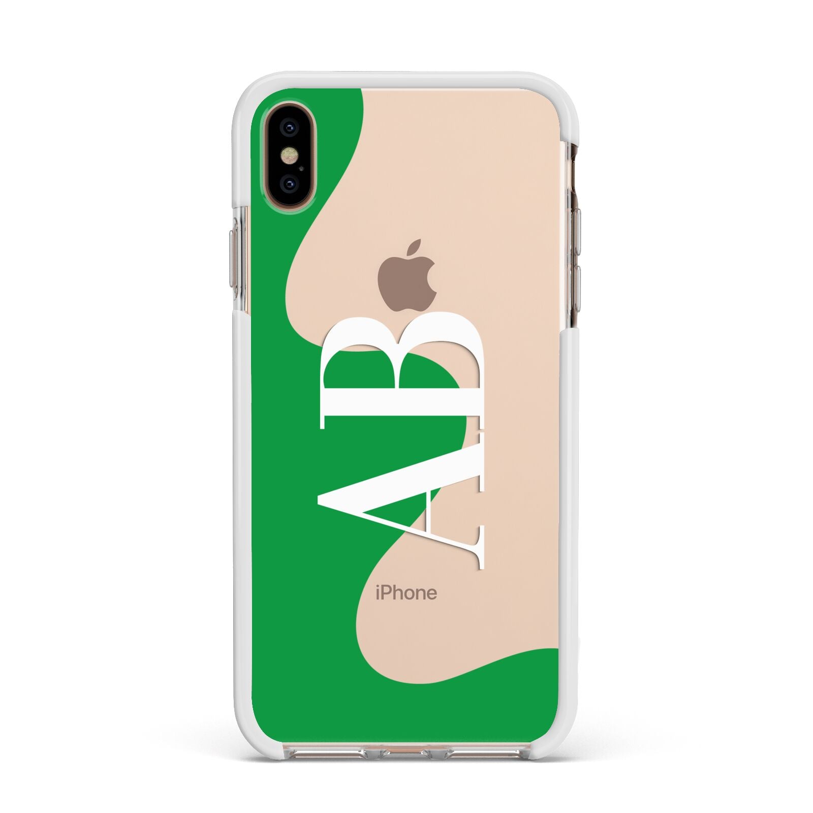 Abstract Personalised Initials Apple iPhone Xs Max Impact Case White Edge on Gold Phone