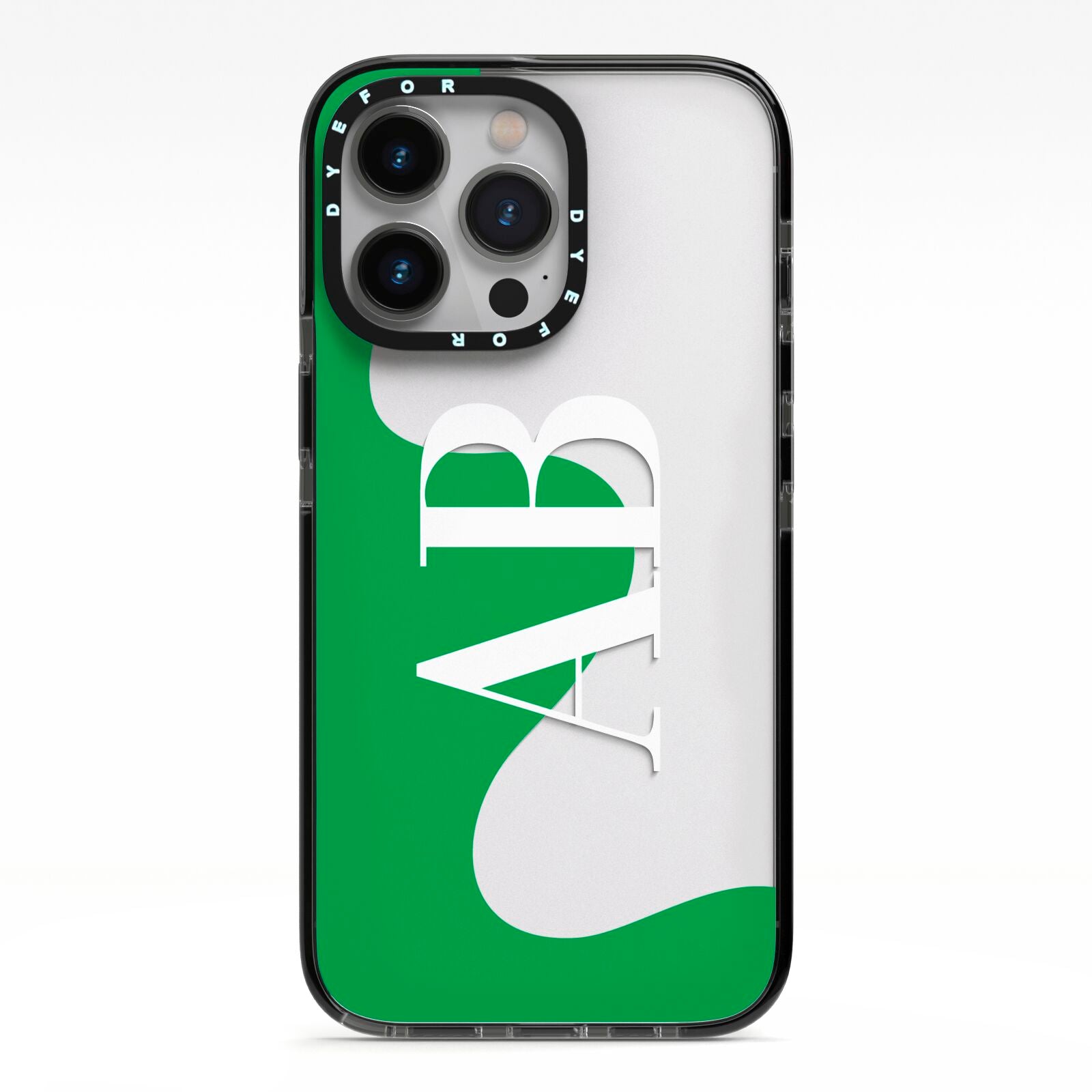 Abstract Personalised Initials iPhone 13 Pro Black Impact Case on Silver phone