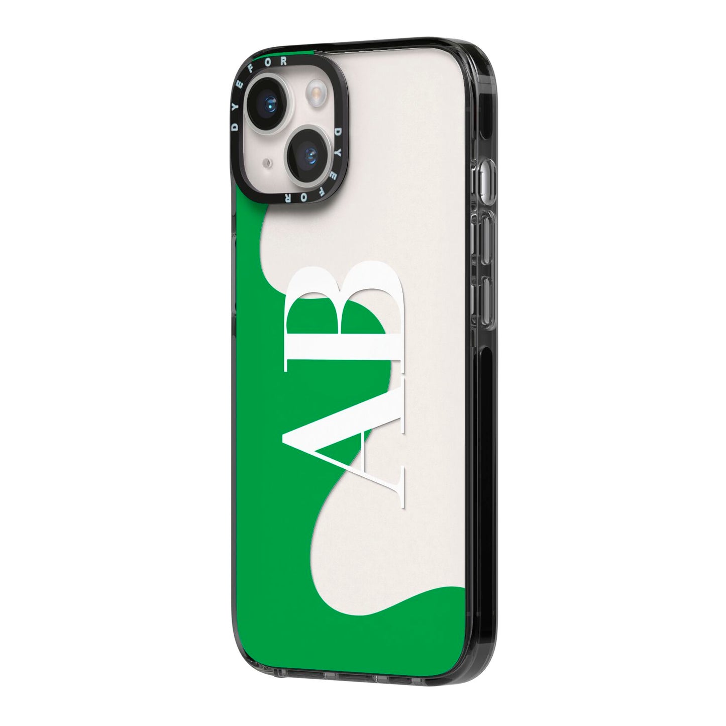 Abstract Personalised Initials iPhone 14 Black Impact Case Side Angle on Silver phone