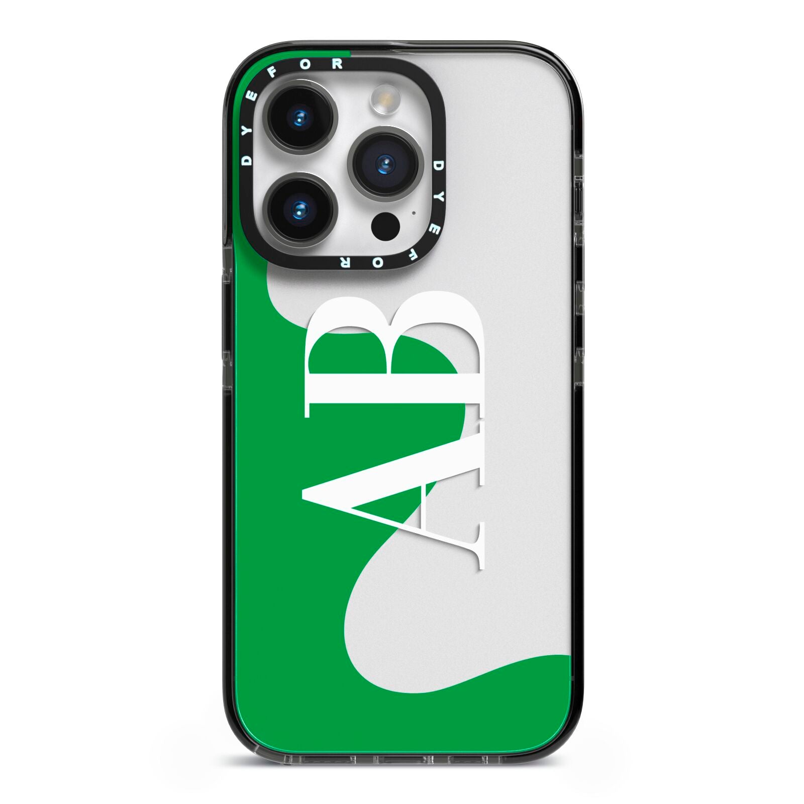 Abstract Personalised Initials iPhone 14 Pro Black Impact Case on Silver phone