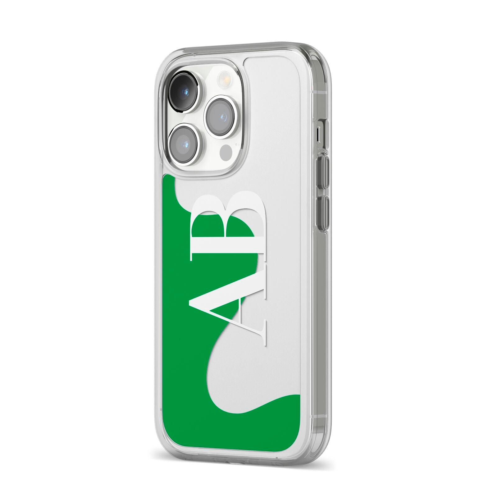 Abstract Personalised Initials iPhone 14 Pro Clear Tough Case Silver Angled Image