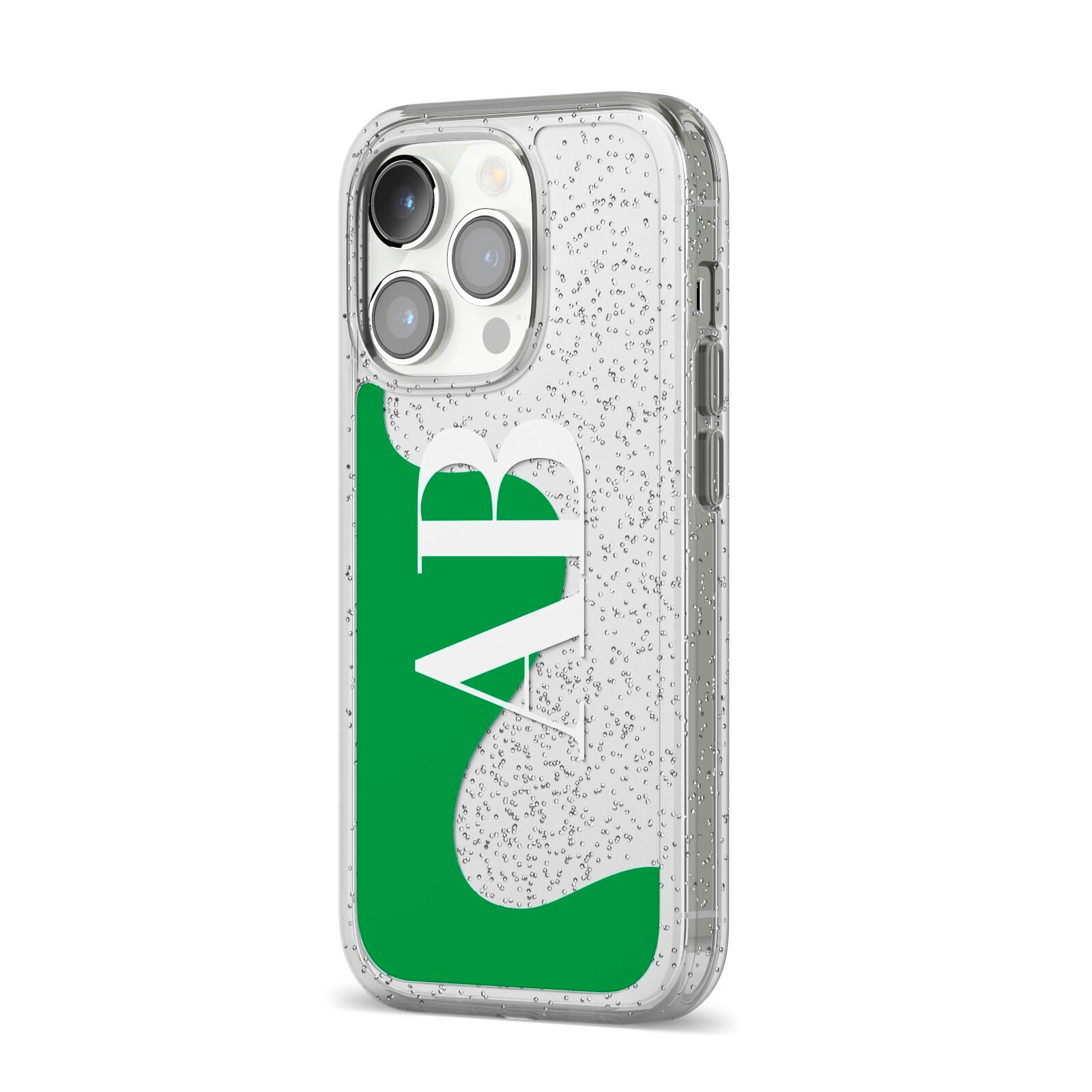 Abstract Personalised Initials iPhone 14 Pro Glitter Tough Case Silver Angled Image
