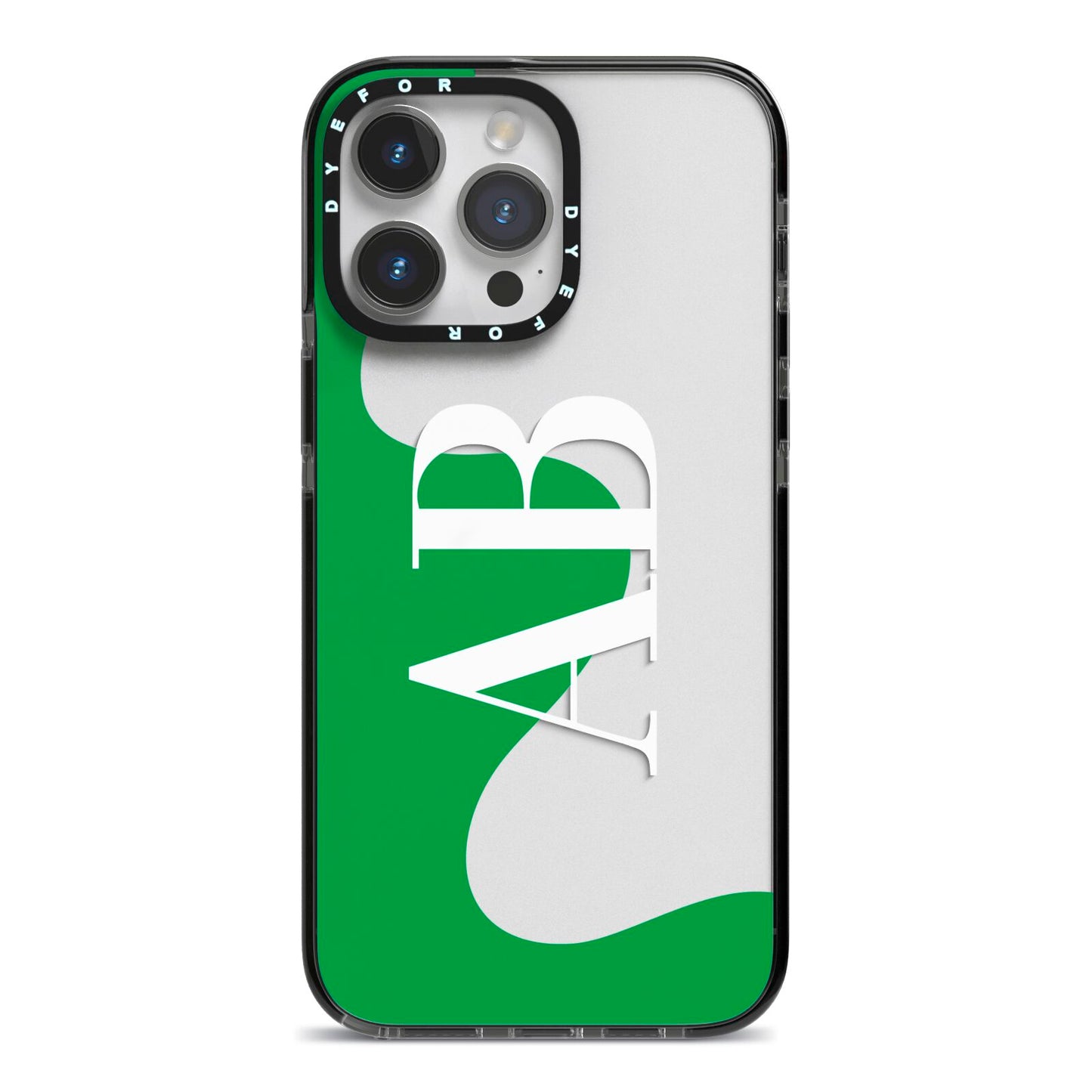 Abstract Personalised Initials iPhone 14 Pro Max Black Impact Case on Silver phone