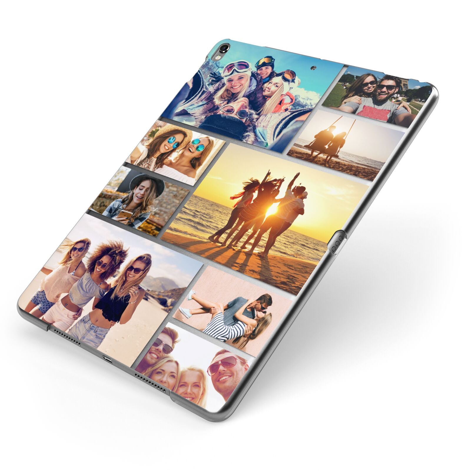 Abstract Photo Collage Upload Apple iPad Case on Grey iPad Side View