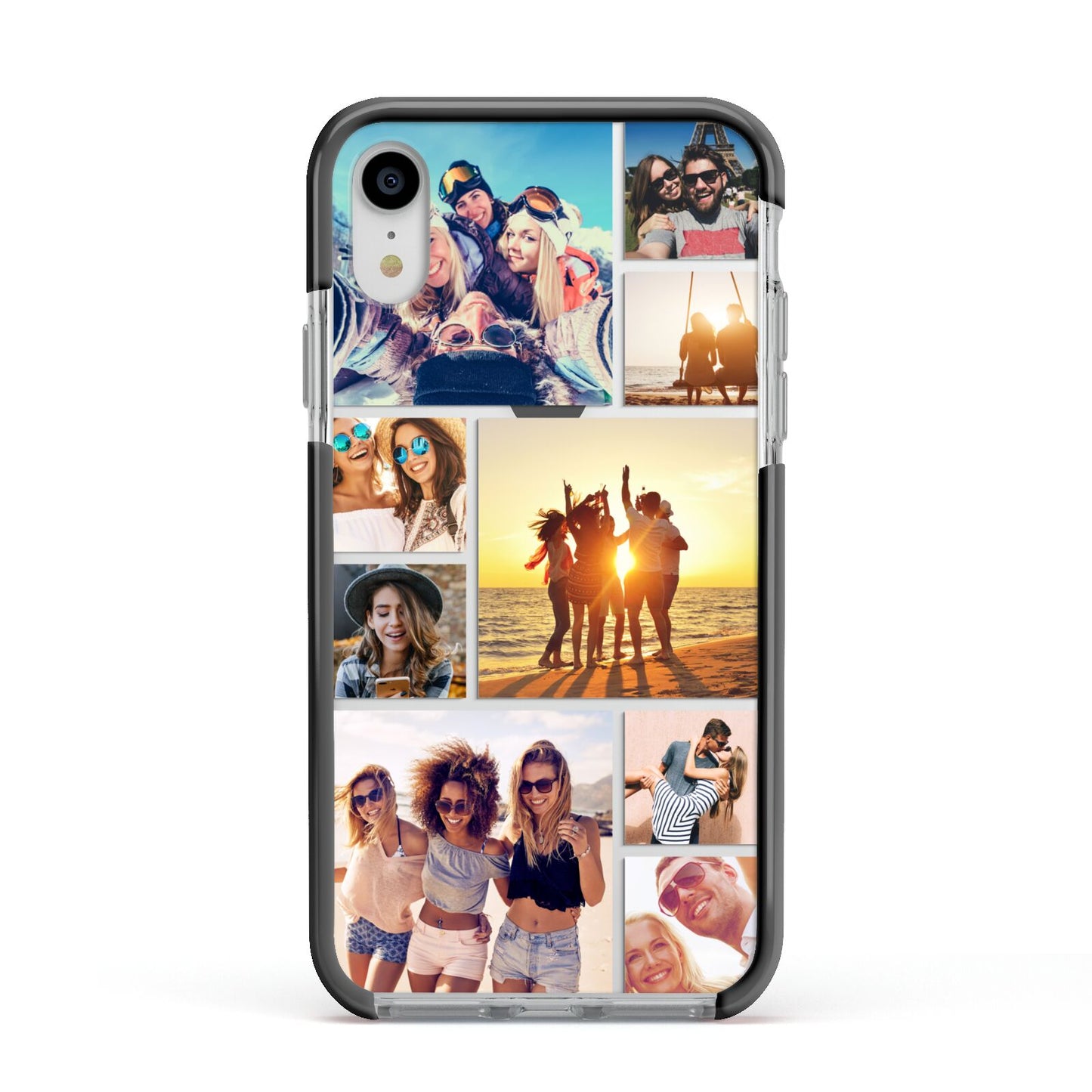 Abstract Photo Collage Upload Apple iPhone XR Impact Case Black Edge on Silver Phone