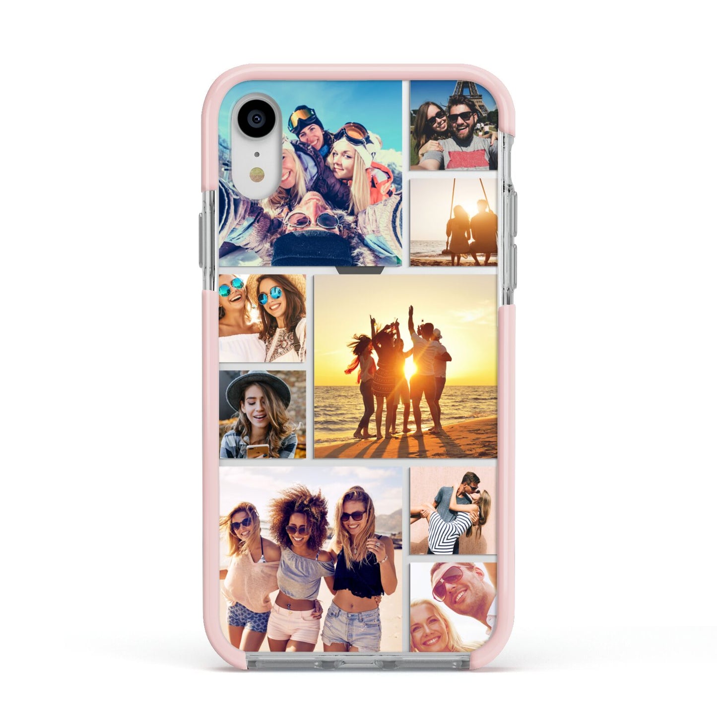 Abstract Photo Collage Upload Apple iPhone XR Impact Case Pink Edge on Silver Phone