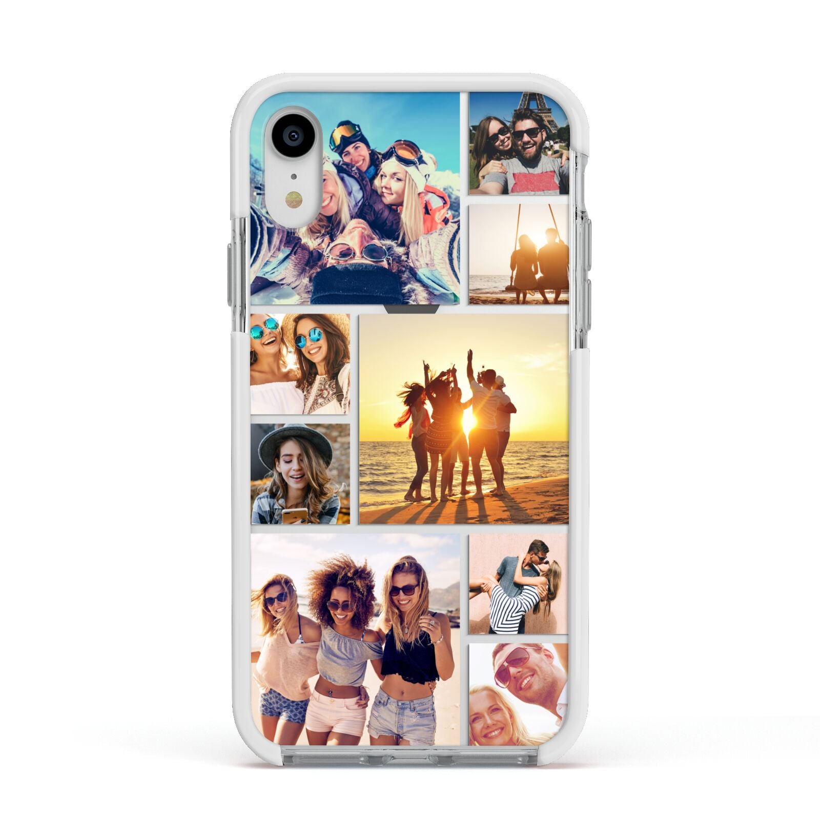 Abstract Photo Collage Upload Apple iPhone XR Impact Case White Edge on Silver Phone
