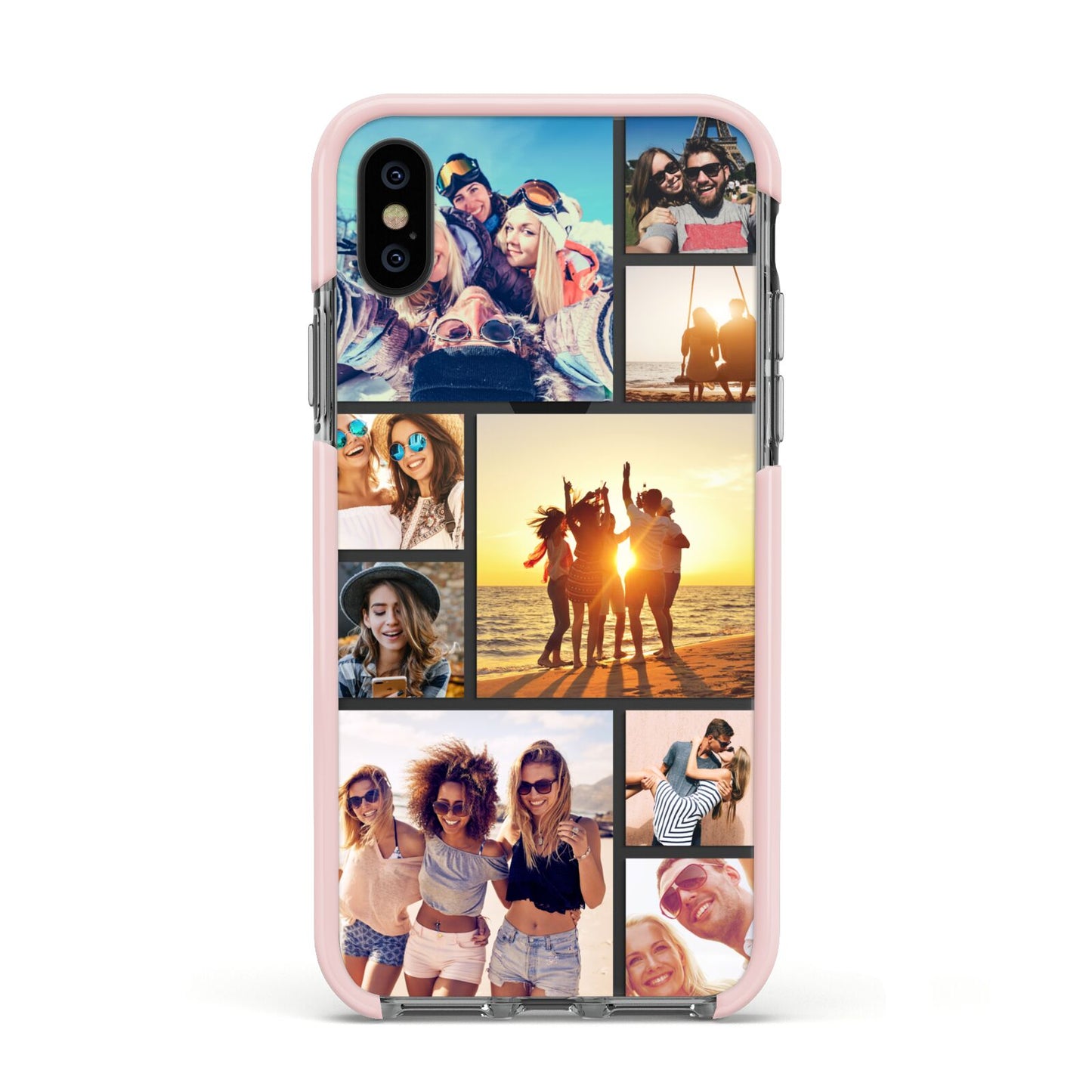 Abstract Photo Collage Upload Apple iPhone Xs Impact Case Pink Edge on Black Phone