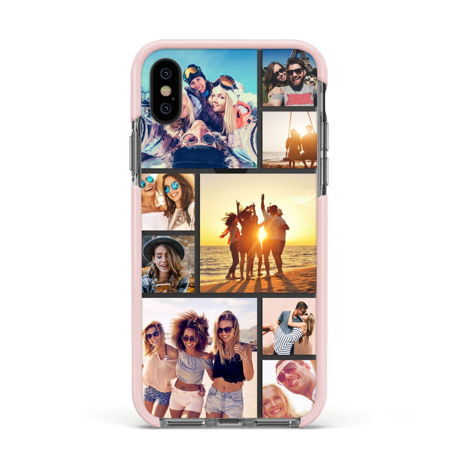 Abstract Photo Collage Upload Apple iPhone Xs Impact Case Pink Edge on Black Phone