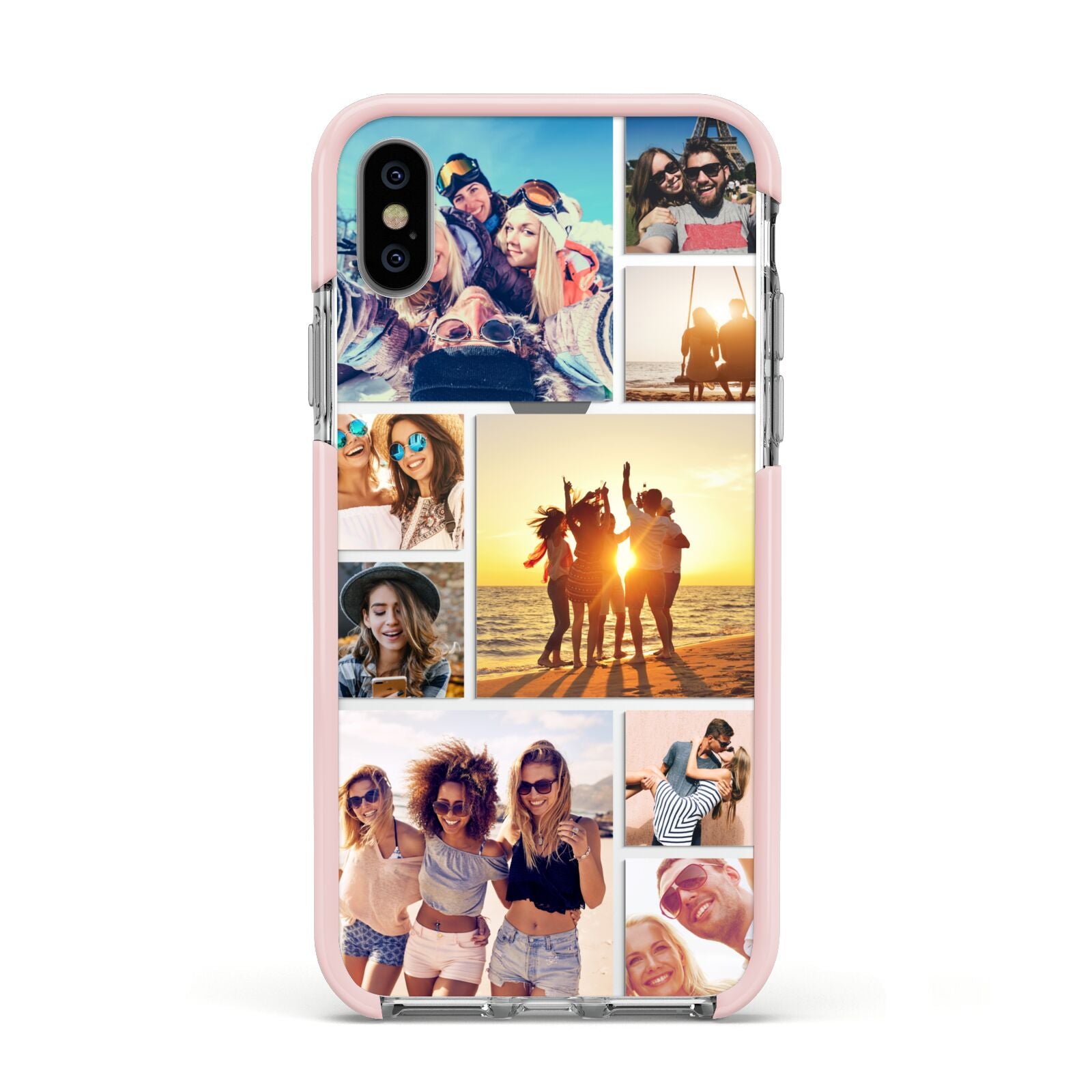 Abstract Photo Collage Upload Apple iPhone Xs Impact Case Pink Edge on Silver Phone
