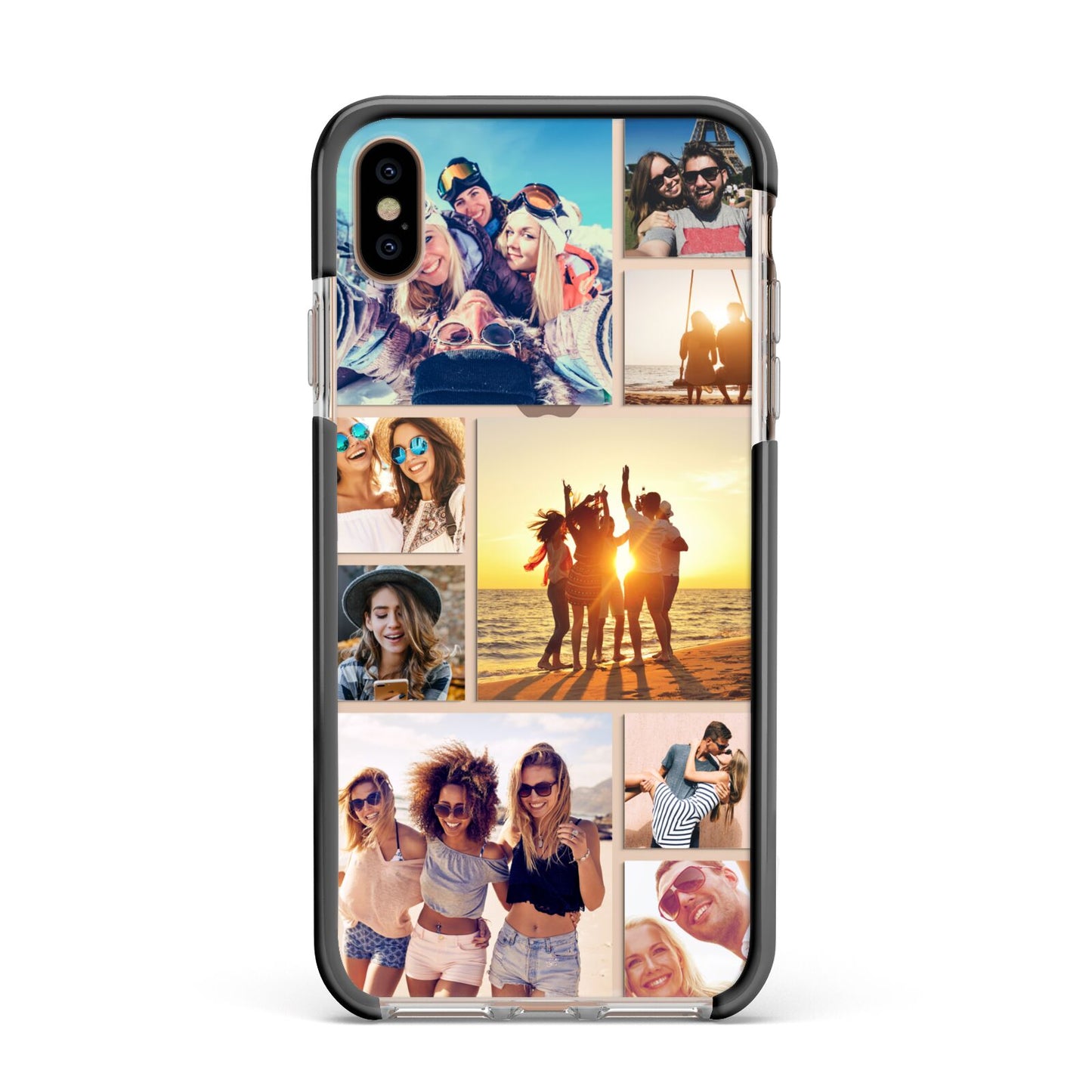 Abstract Photo Collage Upload Apple iPhone Xs Max Impact Case Black Edge on Gold Phone
