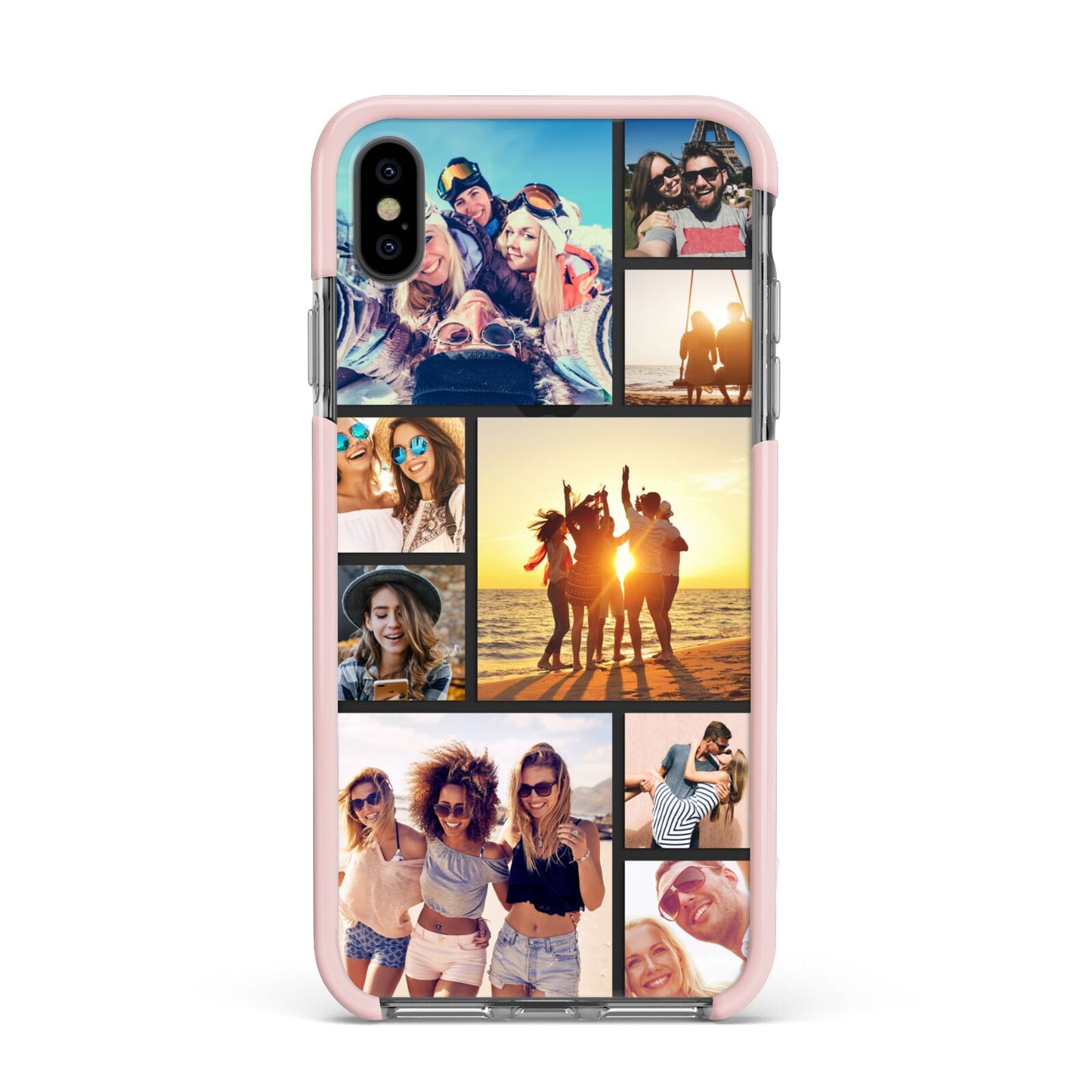 Abstract Photo Collage Upload Apple iPhone Xs Max Impact Case Pink Edge on Black Phone