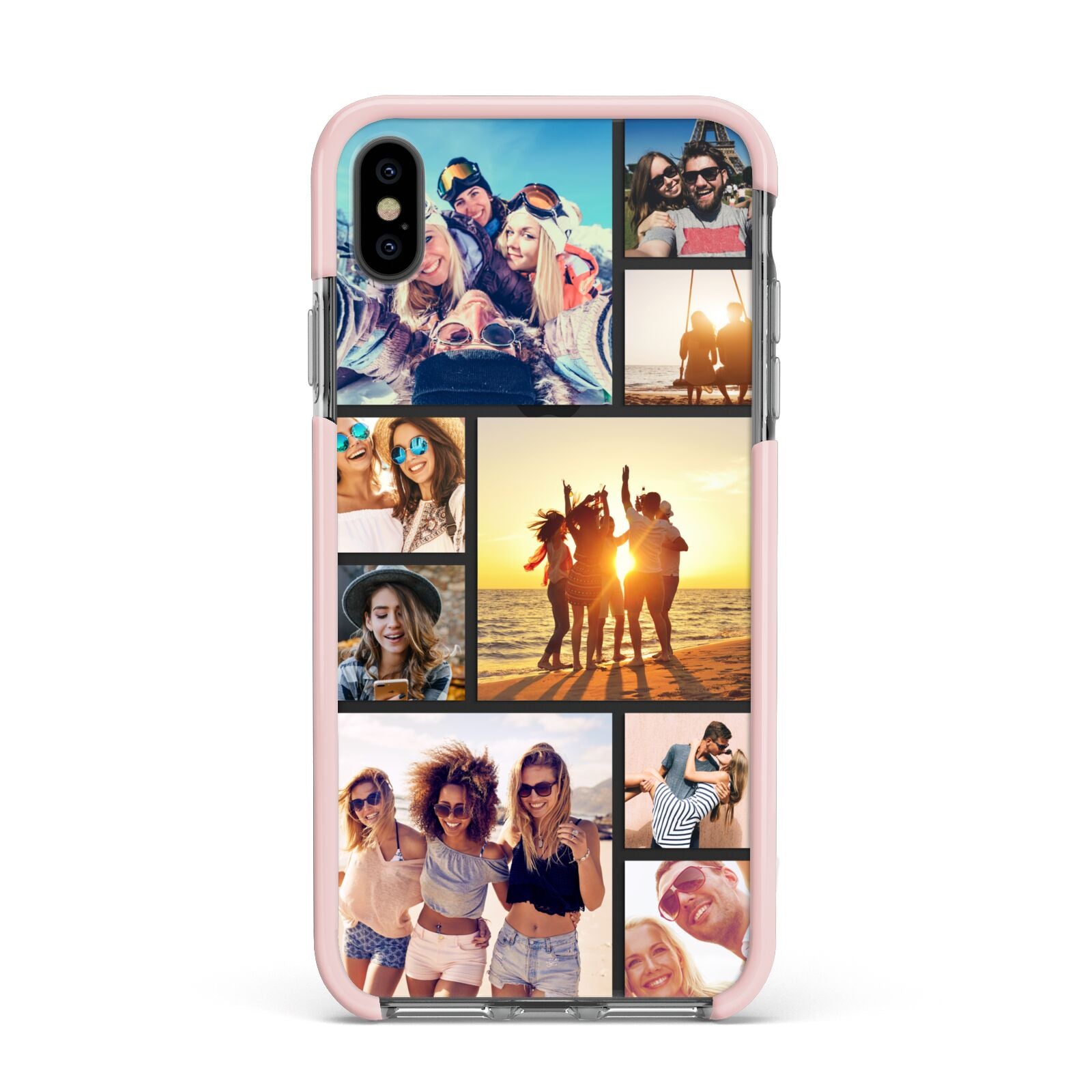 Abstract Photo Collage Upload Apple iPhone Xs Max Impact Case Pink Edge on Black Phone