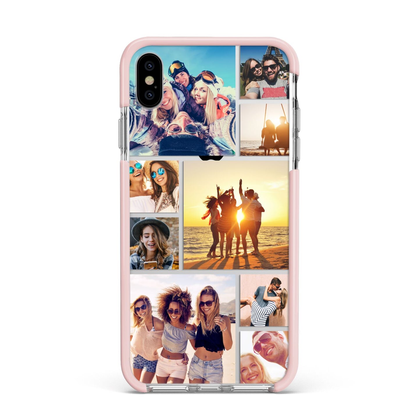 Abstract Photo Collage Upload Apple iPhone Xs Max Impact Case Pink Edge on Silver Phone