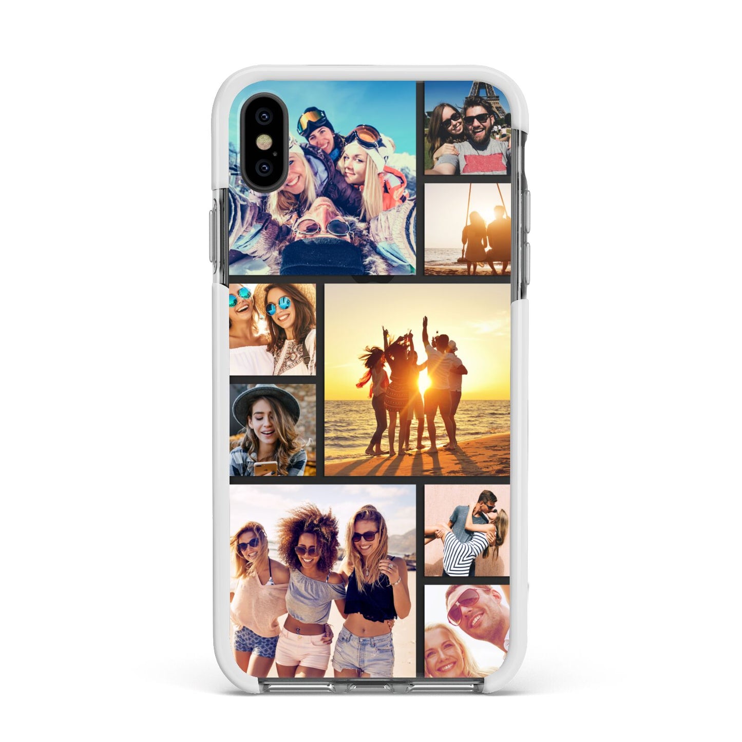 Abstract Photo Collage Upload Apple iPhone Xs Max Impact Case White Edge on Black Phone