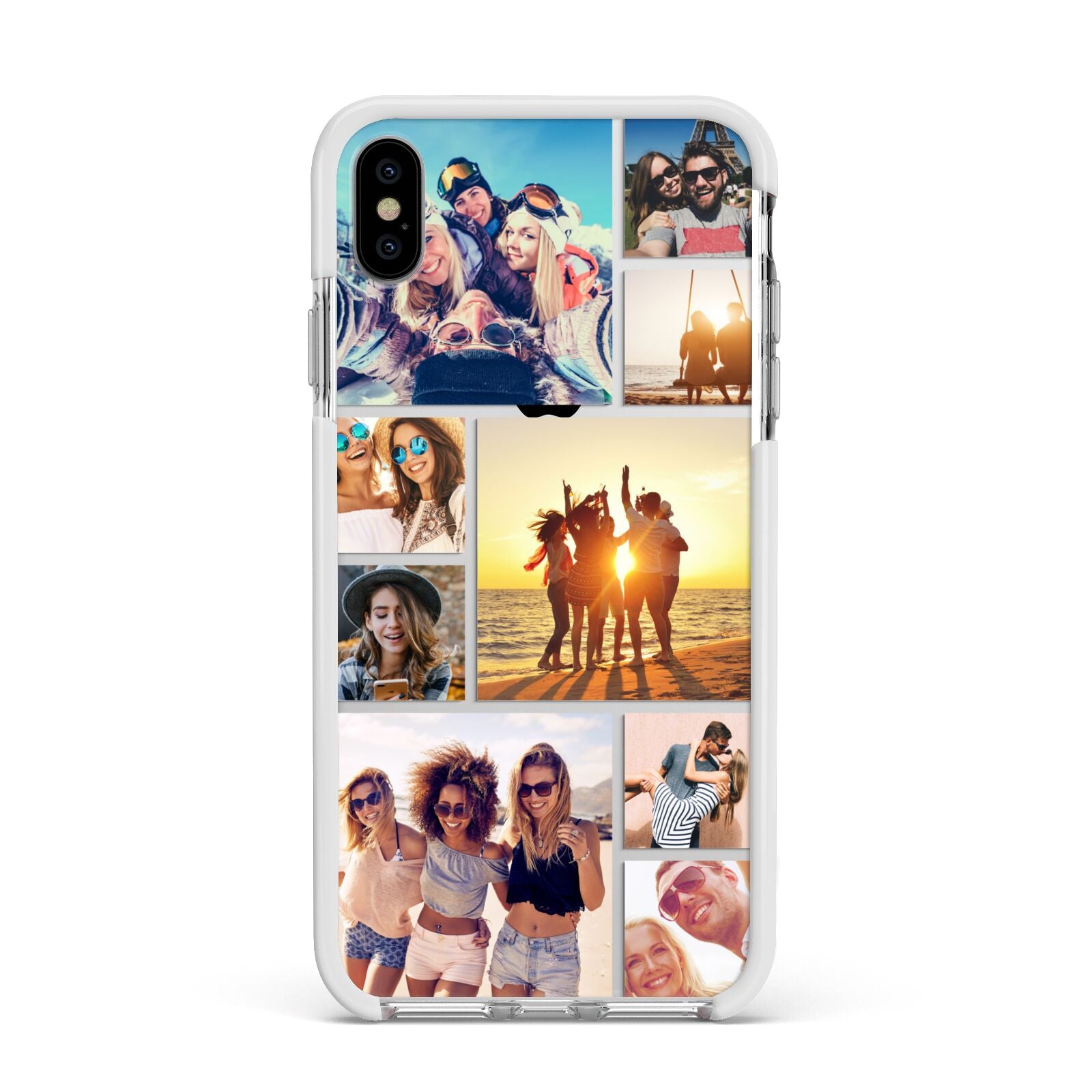 Abstract Photo Collage Upload Apple iPhone Xs Max Impact Case White Edge on Silver Phone