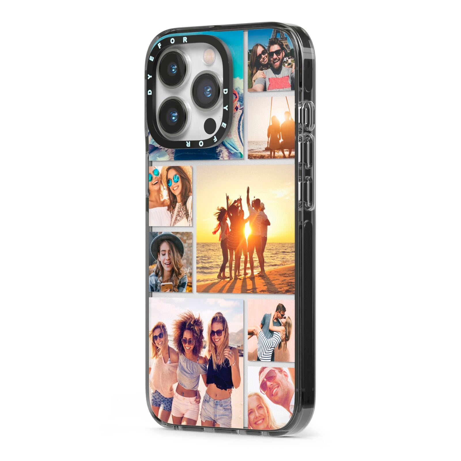 Abstract Photo Collage Upload iPhone 13 Pro Black Impact Case Side Angle on Silver phone