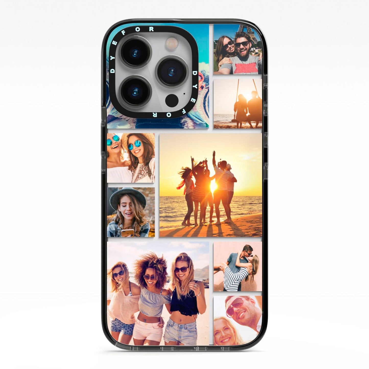 Abstract Photo Collage Upload iPhone 13 Pro Black Impact Case on Silver phone